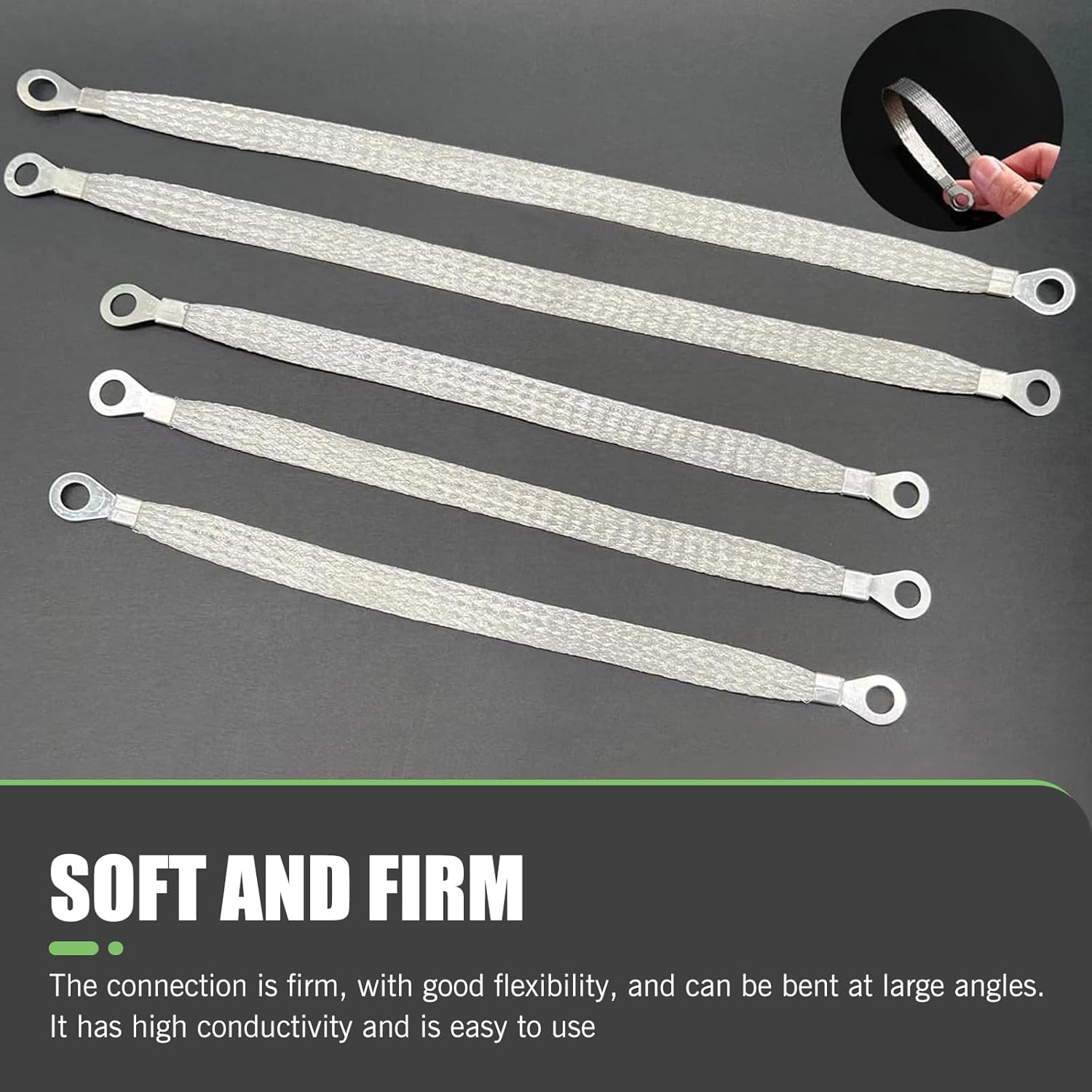 leechio 5 PCS Car Ground Strap, Copper Braided Vehicle Grounding Strap Connector, Universal Car Engine Ignition Coil Ground Strap Kit, Universal for Most Cars (Silver)