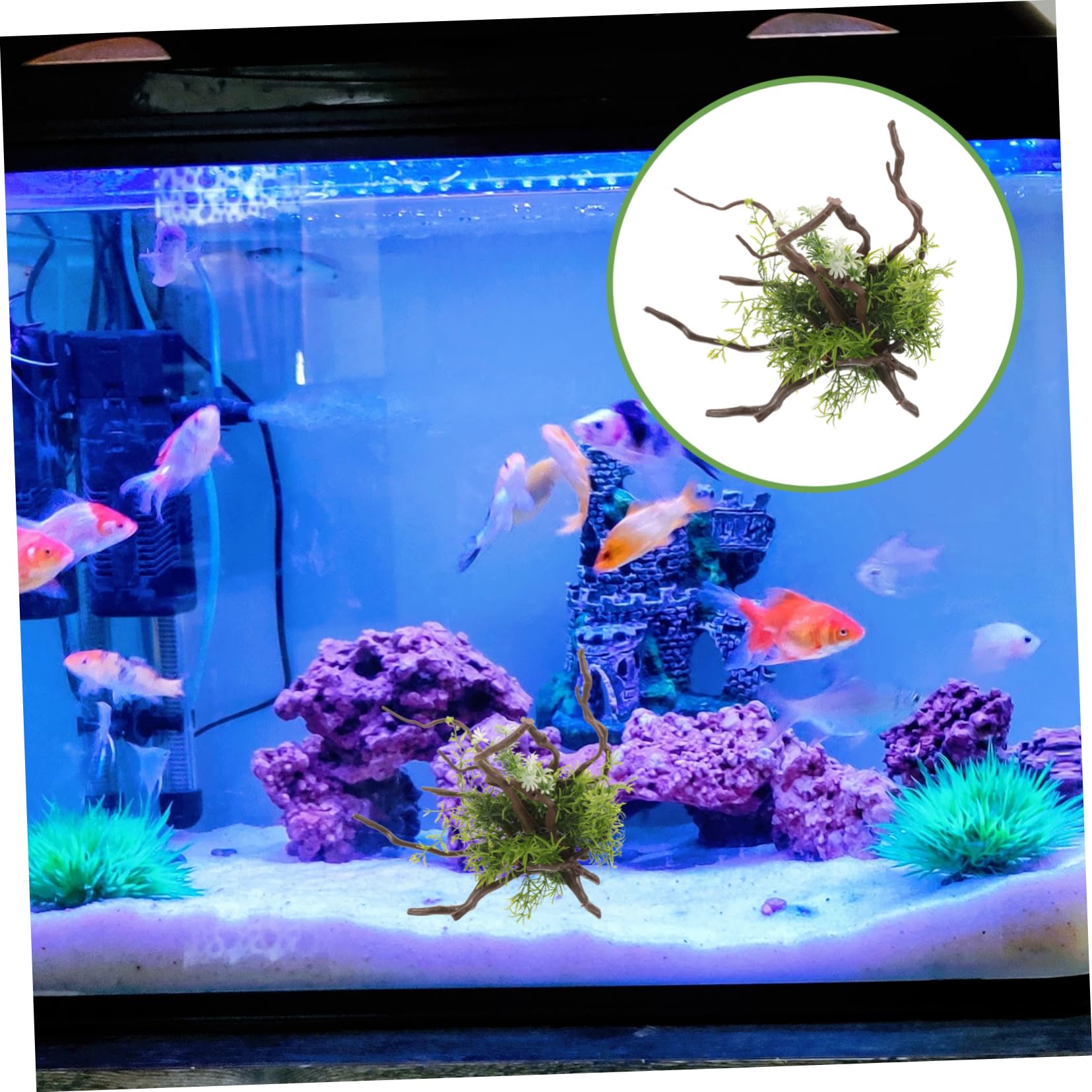 BESPORTBLE 2 Pièces Ornement Aquatique Herbe De Réservoir De Poissons Mini-Aquarium Plantes De Gazon Artificiel Pompe D'aquarium Décorations D'aquarium Aquarium Artificiel Air Trousse Résine