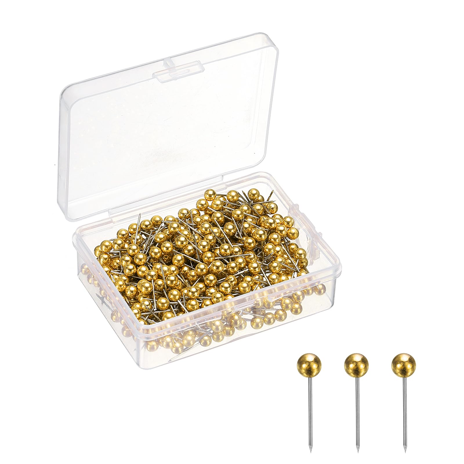 sourcing map 400 Pcs Push Pins, Map Thumb Tacks 4mm Round Head Decorative Push Pins for Bulletin Board Home Office Travel Wall DIY Crafts Map Photo, Gold