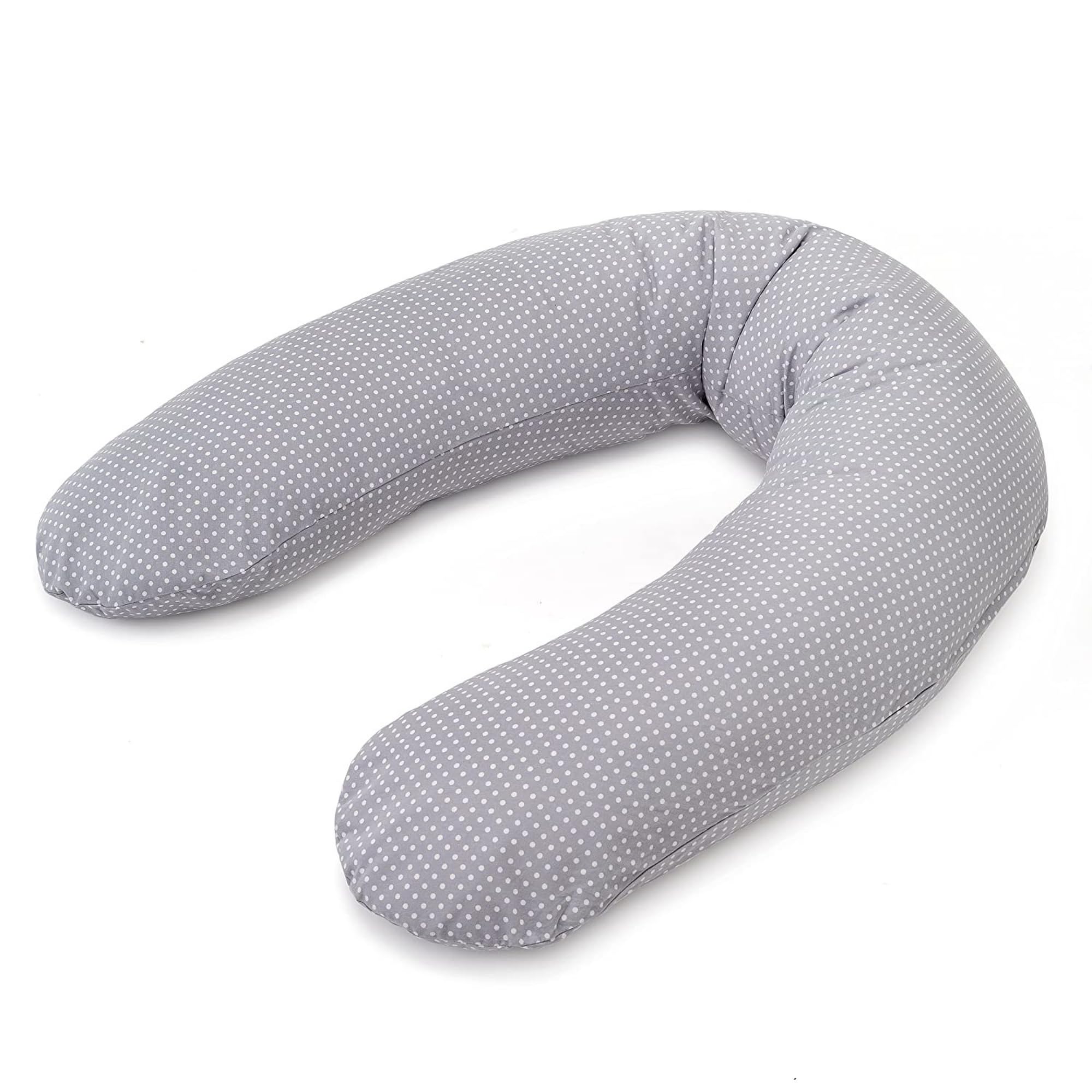 Almohada Embarazada XXL Dodo Pillow by Theraline - Cojin Lactancia Bebe con Funda de Algodón - Relleno de Micorperlas, Cojín Dormir Embarazo Sin Sustancias Nocivas, Lavable a Máquina Topos Gris