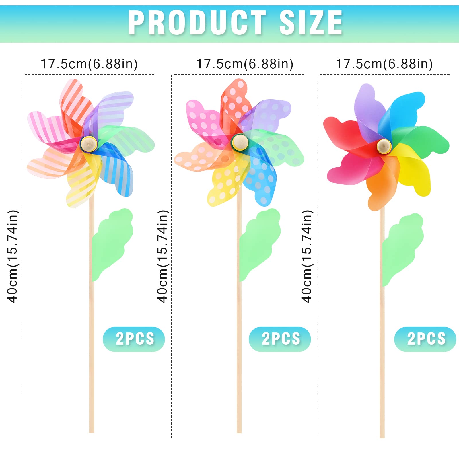 6 Pieces Colorful Rainbow Pinwheel 40cm/15.75inch Flower-Style Rainbow Windmills 3D DIY Wind Spinners Wooden Garden Windmill Bird Repellent Pinwheels Party Decor for Garden Lawn Home Yard Farm - Image 2