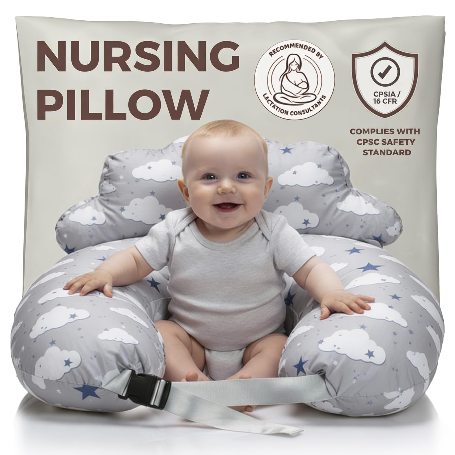 Nursing Pillow – Breastfeeding Pillows with Security Fence for Enhanced Support & Comfort – Removable Cotton Cover, Adjustable Waist Strap, Newborn Essentials Must Haves Baby Registry Search