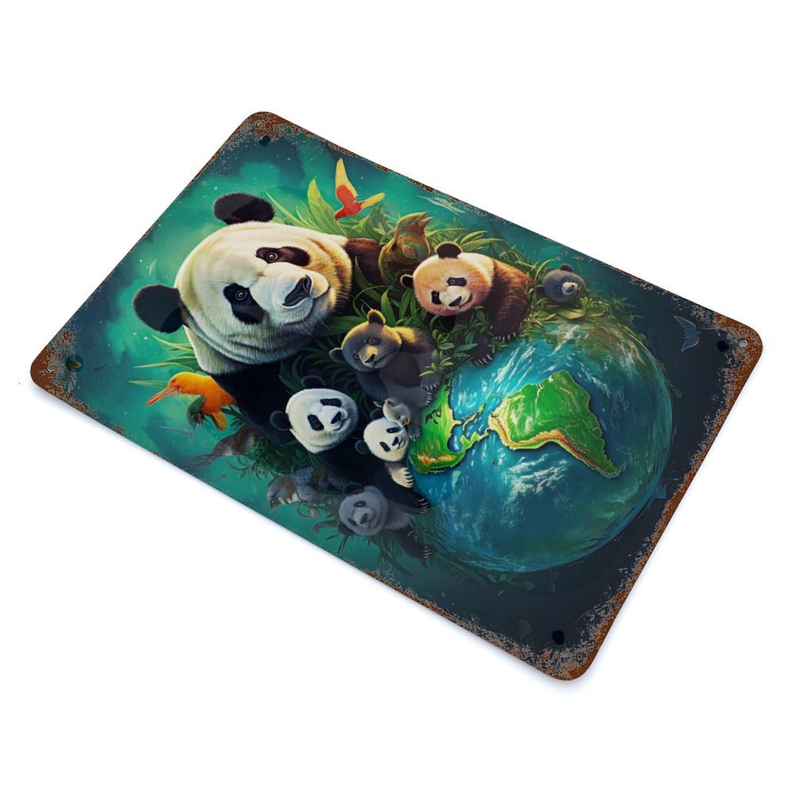 Earth Day Panda Rusty Metal Tin Sign 11.8"x7.9", for Shed, Workshop And Garage Wall Decor, Novelty Wall Decor