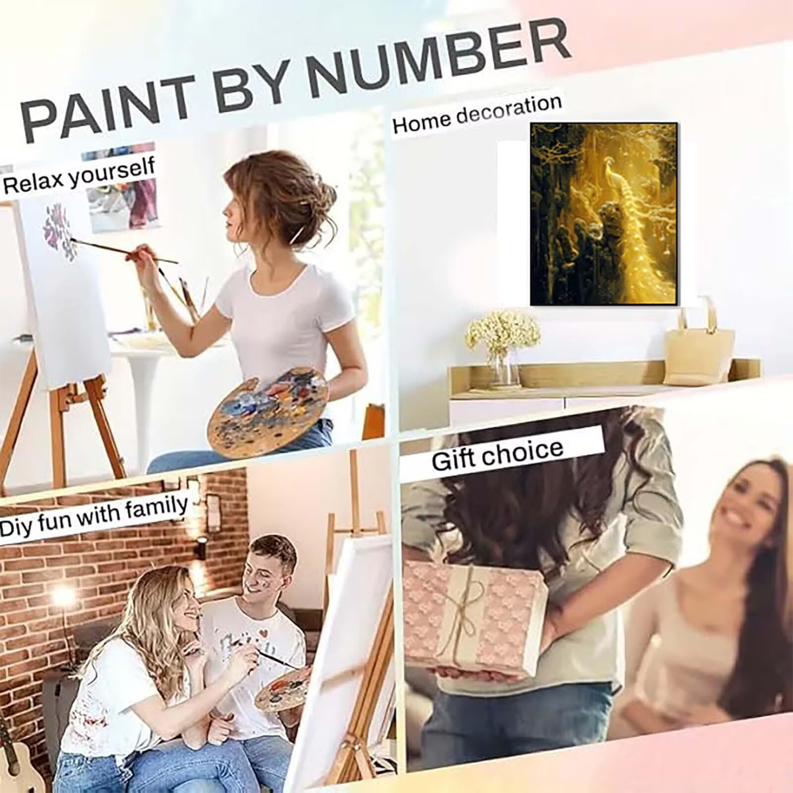 Peinture Numero Paon Peinture Numero Adulte, Paint by Numbers Automne Paint by Numbers for Adults Facile Sur Toile avec 3 Pinceaux et Acryliques pour Decoration Maison, Cadeau Femme 100x135cm -252gM2
