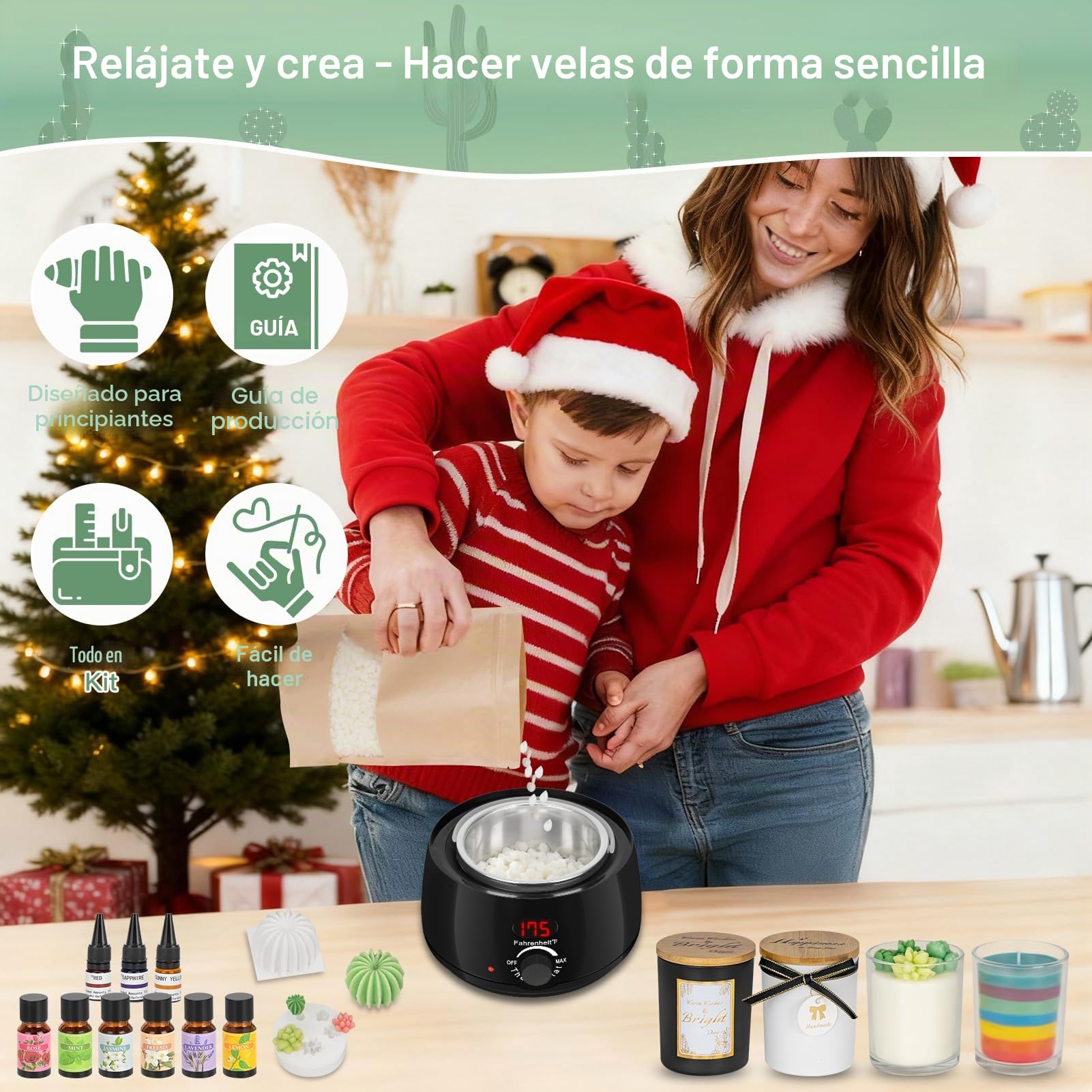 ZEROMX Juego de hacer velas, 1200 g, cera de soja, kit de fabricación de velas para adultos, principiantes, derretidor de cera eléctrico con kit completo de fabricación de velas de bricolaje, enchufe