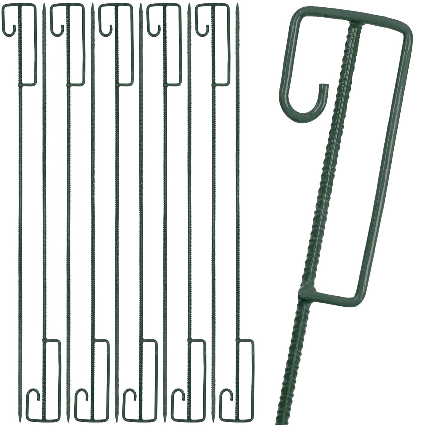 VOSS.farming 10x Laterneneisen, Pfahl mit UVV-Sicherheitsbügel, Halter für Absperrband, Ø12mm Riffelstahl, 145cm Länge, grün lackiert