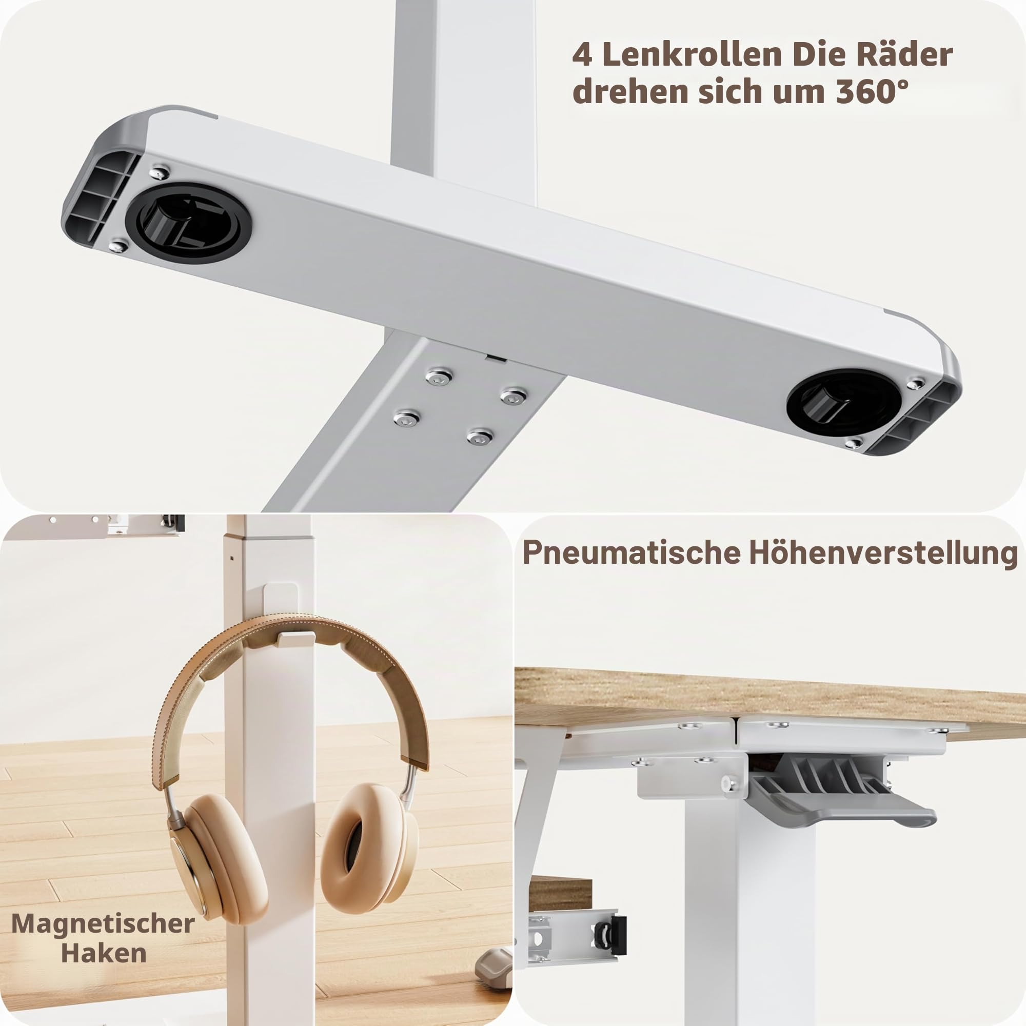 Fydeamer 68 × 50cm Mobile Standing Desk mit Tastaturablage, Höhenverstellbar Computertisch (72-109 cm), Beistelltisch Krankenhausbetttisch Ergonomisch für Homeoffice Wohnzimmer (Oka)