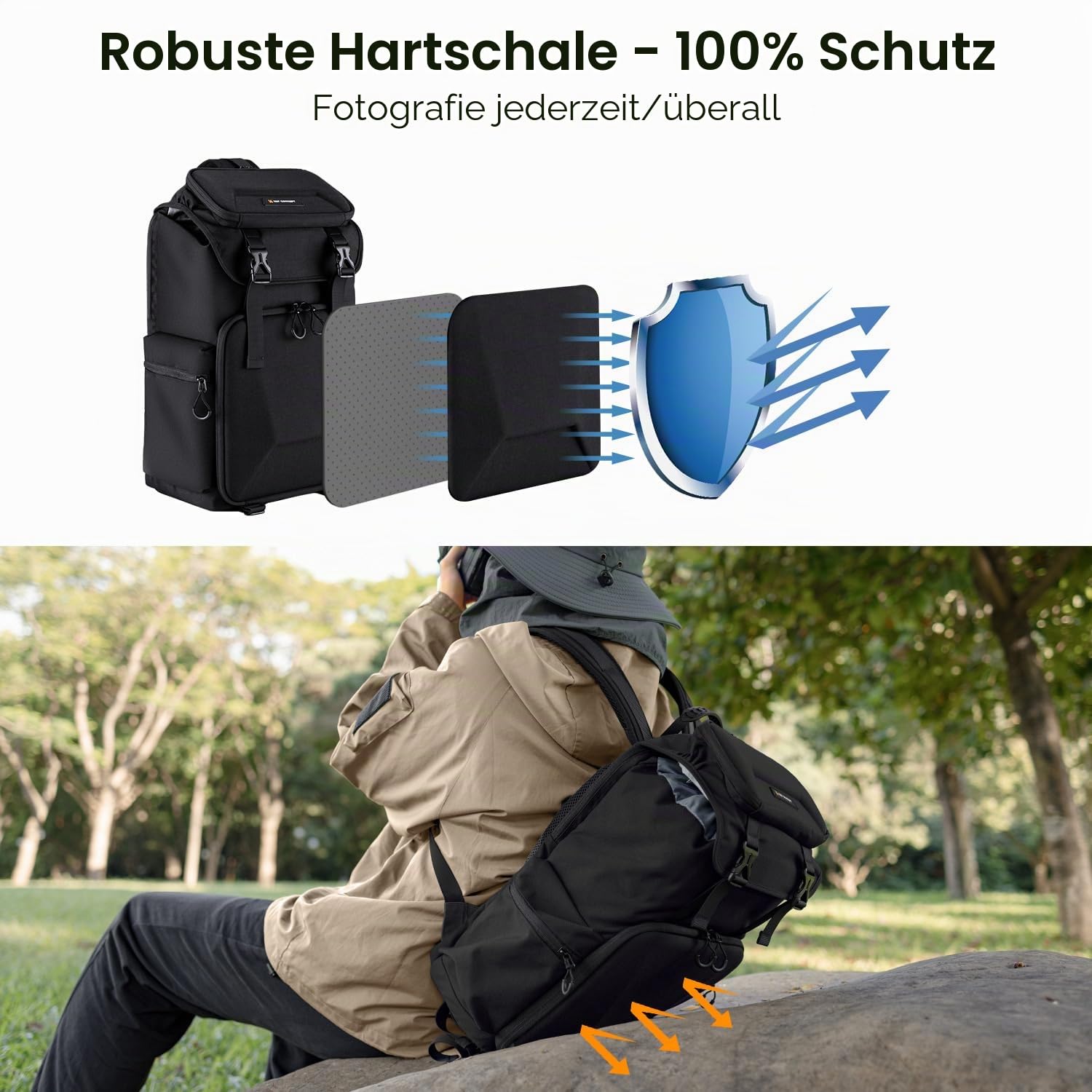 K&F CONCEPT Kameratasche für Fotografen, Reisetasche für Stativ, Kameraobjektiv, Zubehör mit Laptopfach und Regenschutz, wasserdichte, multifunktionale Kamerataschen für DSLR-Kameras