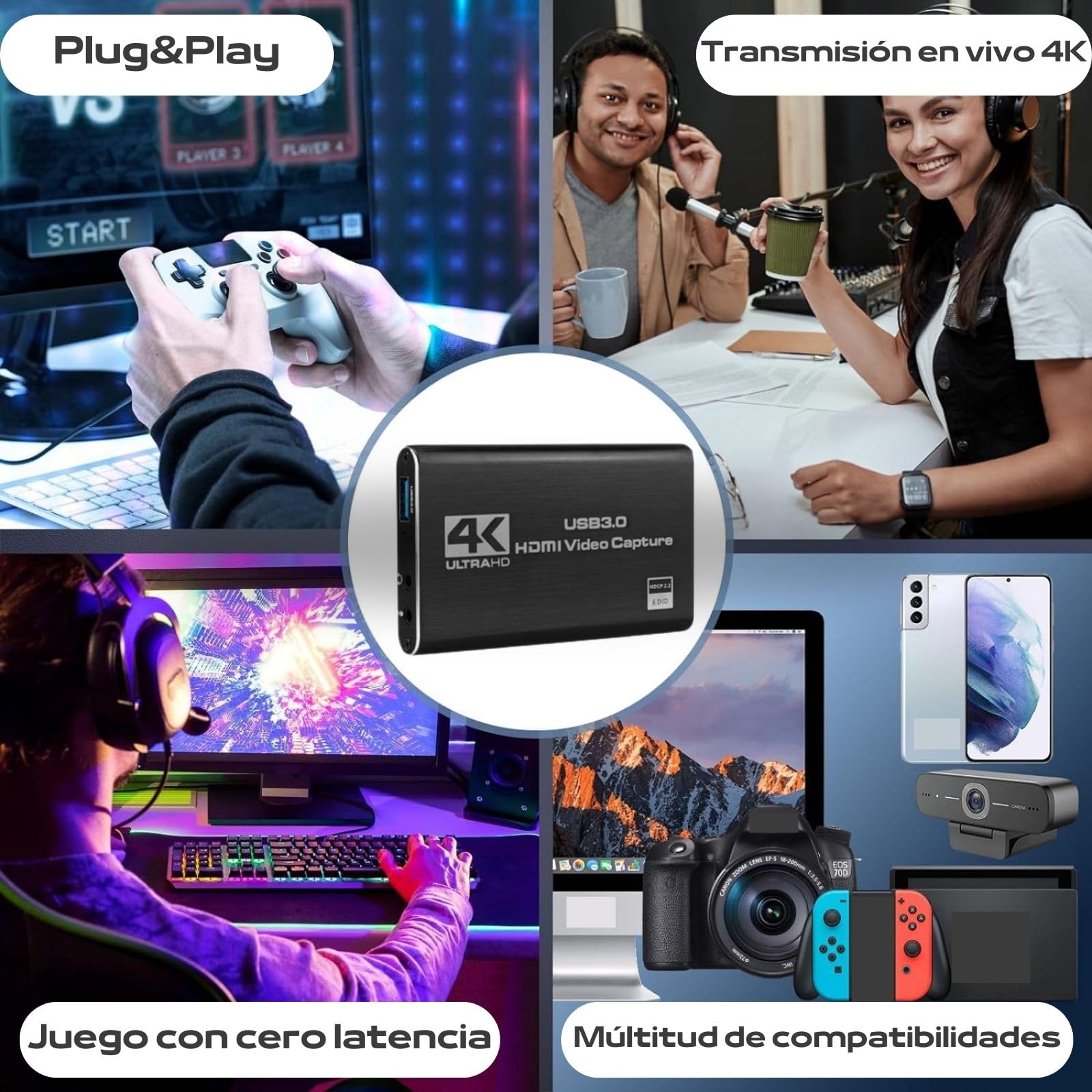 Capturadora Video. HDMI 4K Loop-out 1080P 60FPS/2K 30FPS. USB 3.0 de Alta Velocidad. Capturadora Switch/PS5/cámara/PC/OBS. De hdmi a USB 3.0. ALBURANⓇ