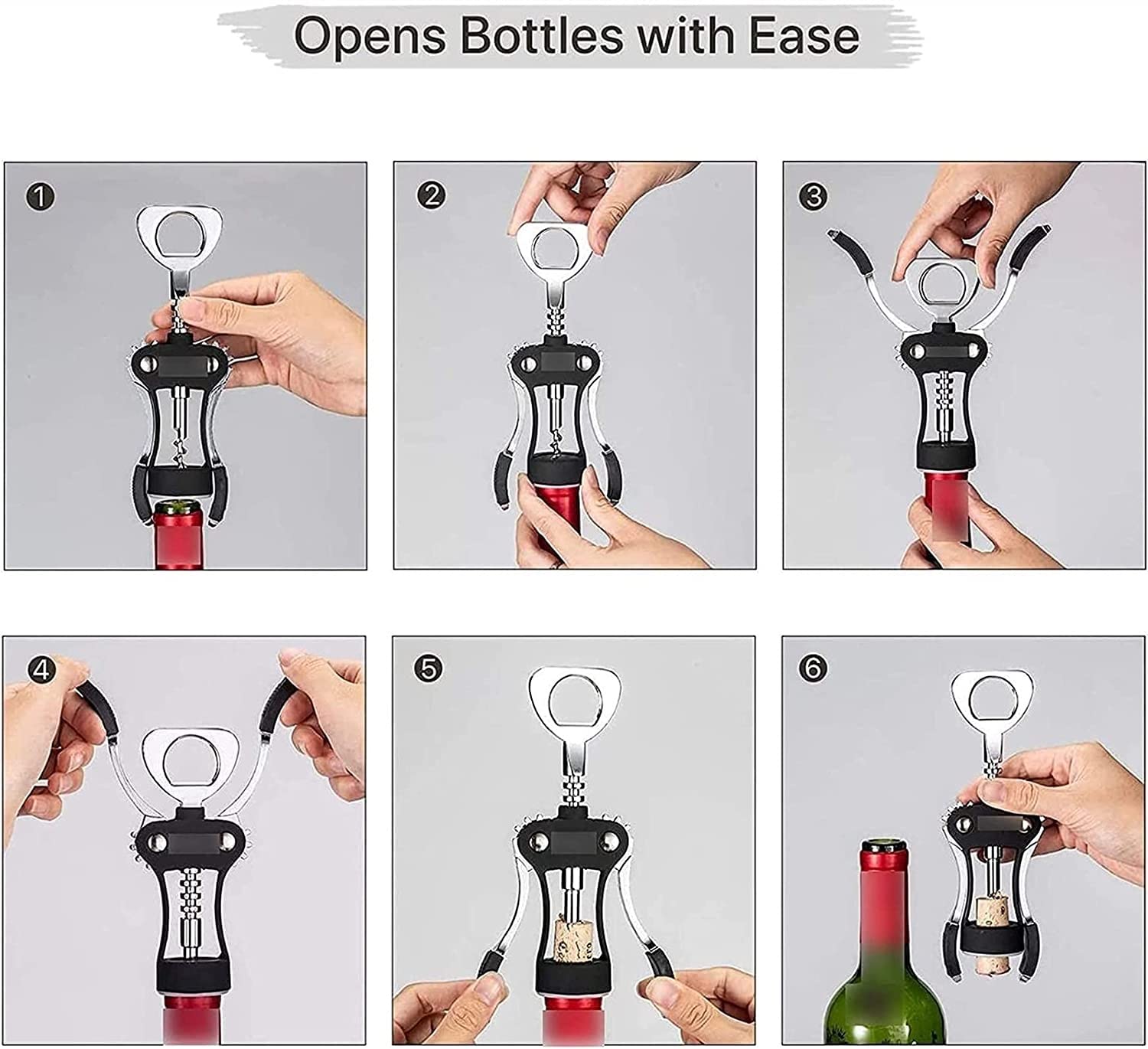 Cavatappi ad Ala per Vino Rosso Birra, Cavatappi Multifunzionale for Vino e Birra Pictetw Alloy