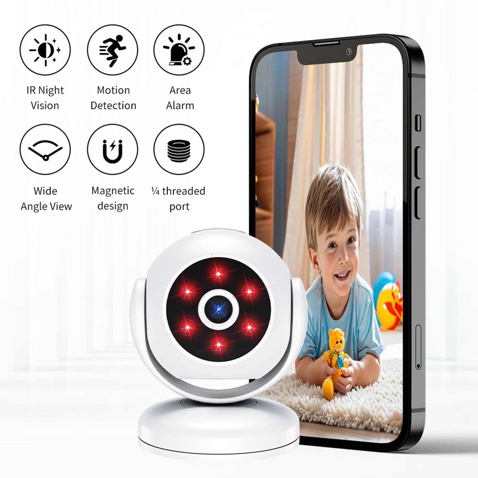 Camnoon 1080P Smart WiFi Camera Mini Wireless Security Camera Indoor Outdoor Wireless Camera 170° Wide Angle Lens Built-in Battery Night Vision Motion Detection Magnetic Installation