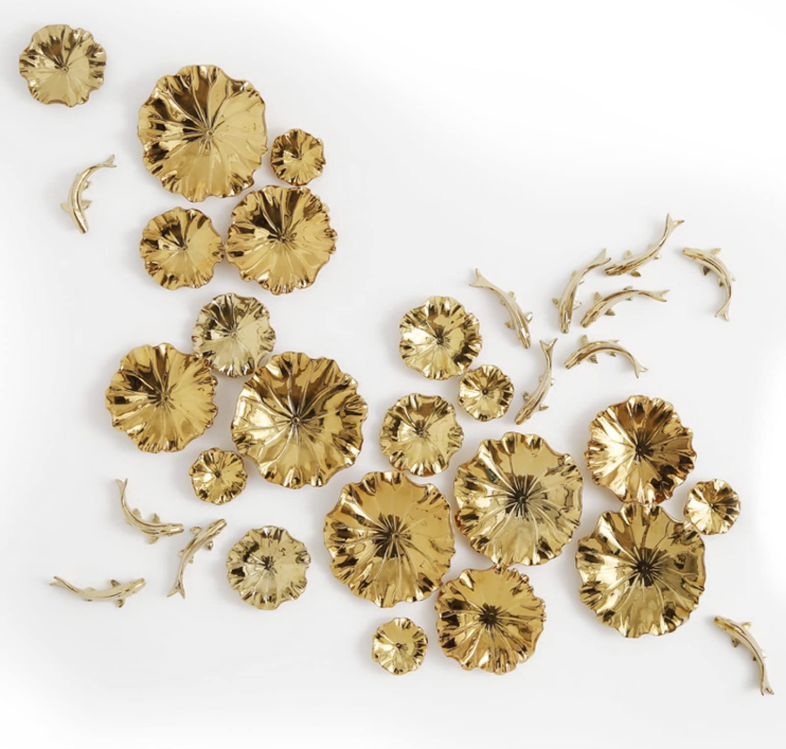 TURSGYZ Foglia di loto dorato in ceramica Scultura artigianale Decorazione da parete Decorazioni per la casa Soggiorno Ufficio Regalo di nozze 20 cm