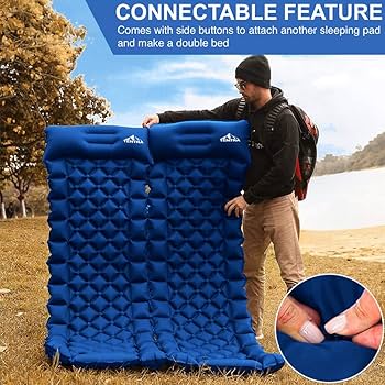 Double Camping Sleeping Pad Self-Inflating Built-in Foot Pump