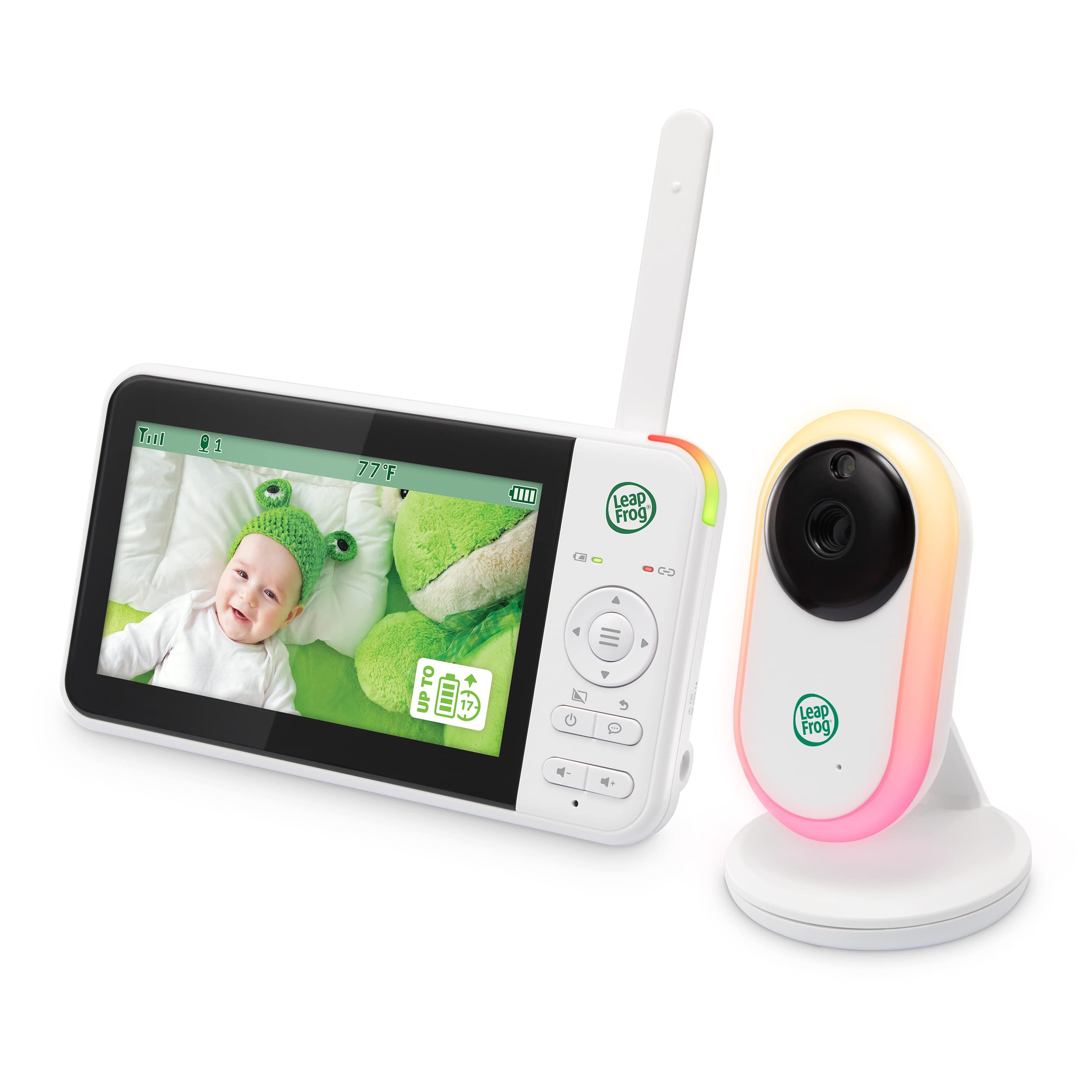 LeapFrog LF2415 Baby Monitor with 5 IPS LCD Screen, Up to 17-Hr Video Streaming, 1000ft Long Range, NightVision, Soothing Lullabies, NightLight, 2-Way Audio Talk, TemperatureSensor,SecureTransmission