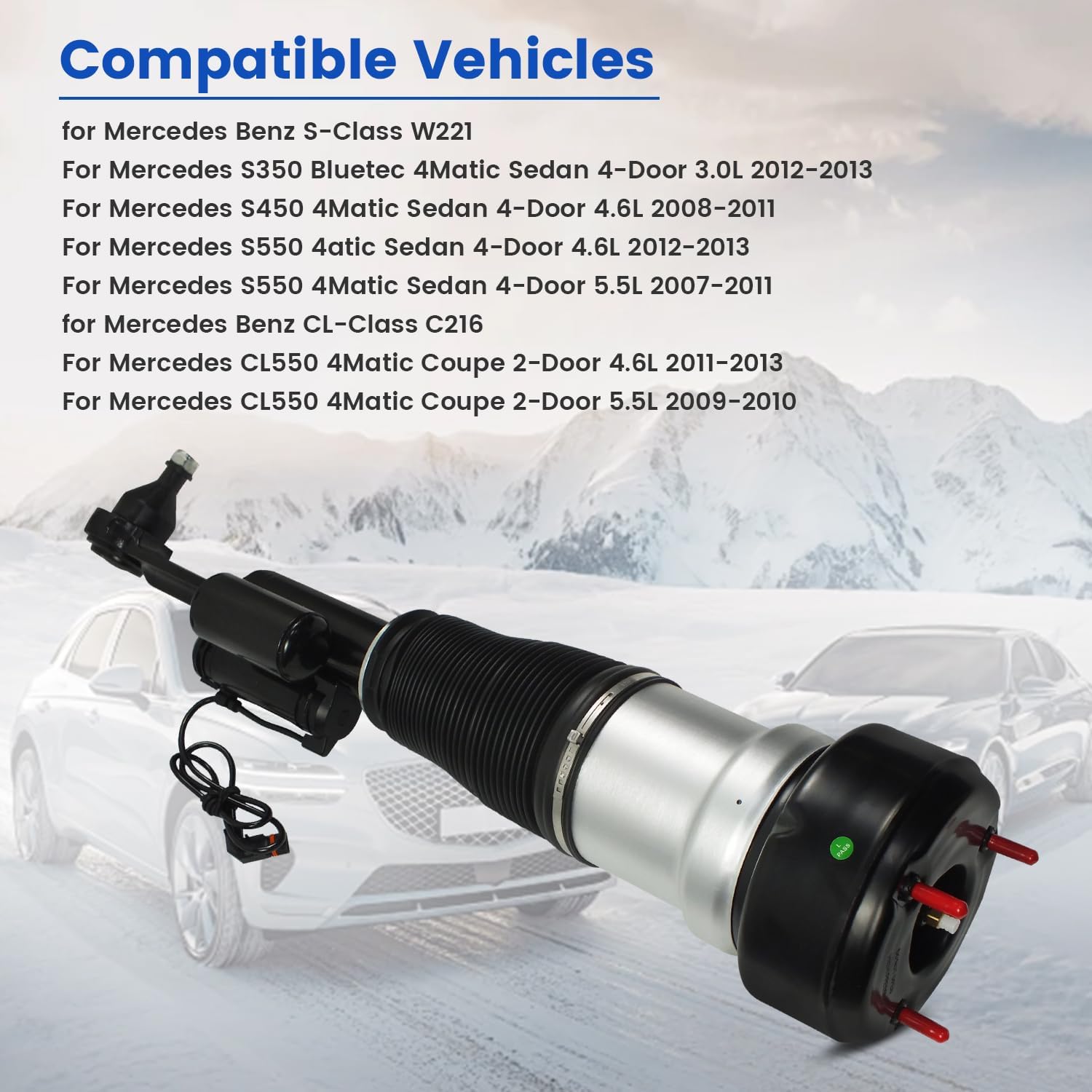 Front Left Air Suspension Strut Shock Absorber for Mercedes-Benz S-Class W221 S550 S450 S350 CL550 2007-2013 4MATIC AWD Replacement Air Suspension Kits 2213200438 2213200538