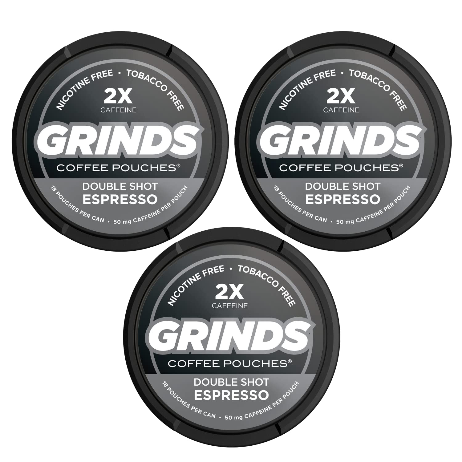 Grinds Coffee Pouches 3 Cans of Double Shot Espresso Tobacco Free
