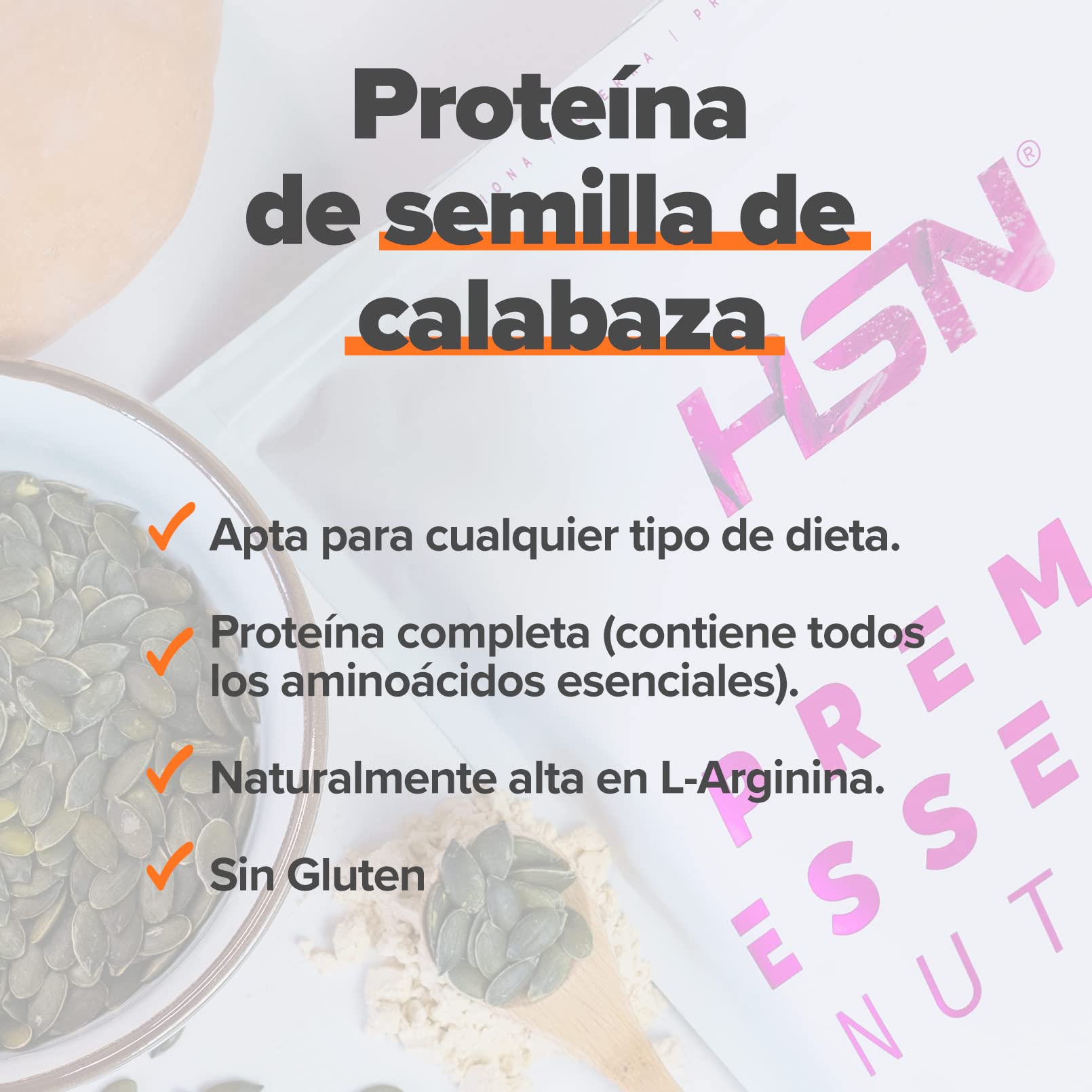 HSN Proteína de Semilla de Calabaza | Neutro 2kg | 100% Proteína Vegana Sin Azúcar Sin Aditivos ni Edulcorante | Todos los Aminoácidos Esenciales | No Incluye Dosificador | No-GMO, Sin Gluten