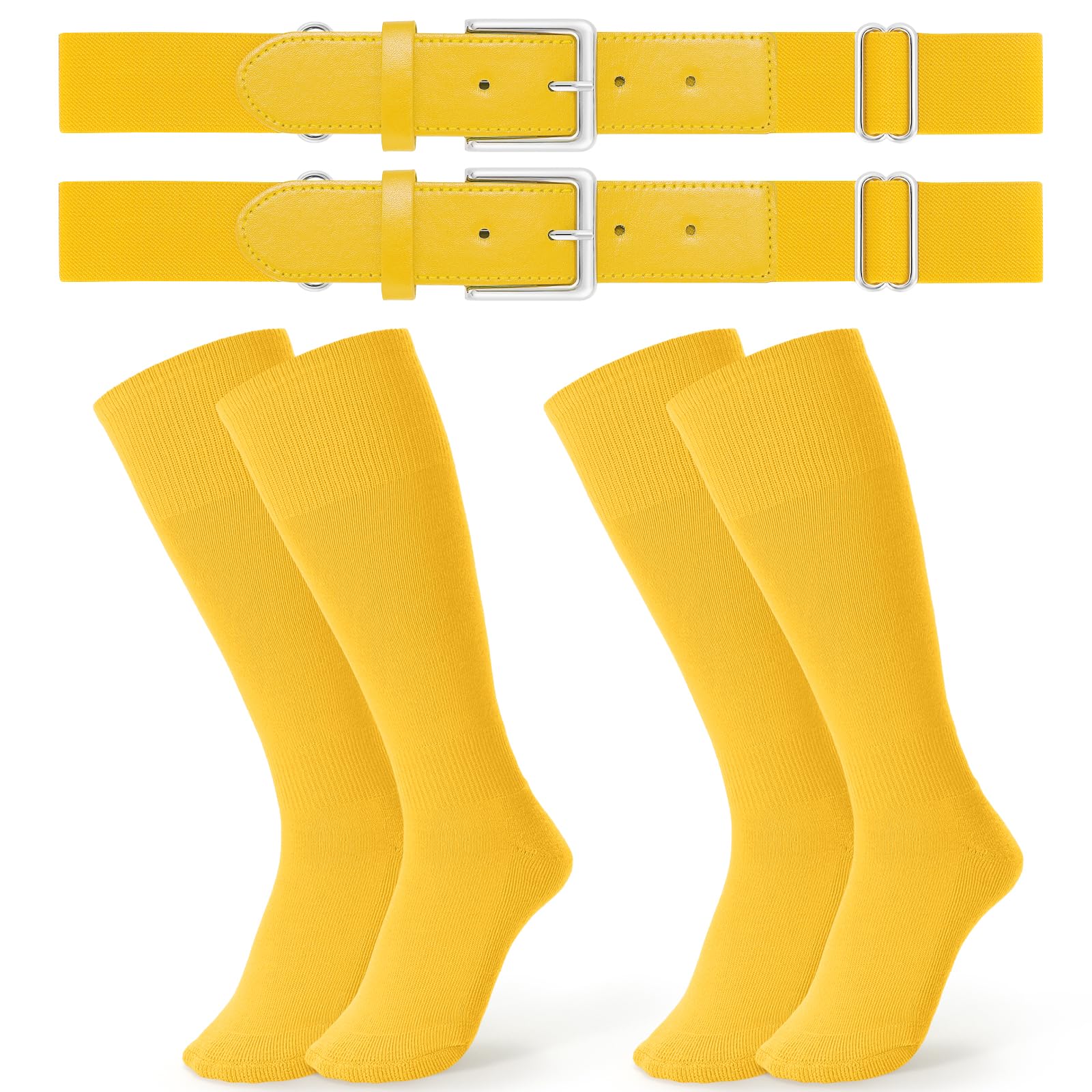 JASGOOD 2 Pack Baseball Belt and Socks Combo Set Adjustable Softball Belt and Socks Elastic Waist Belt for Youth and Adult