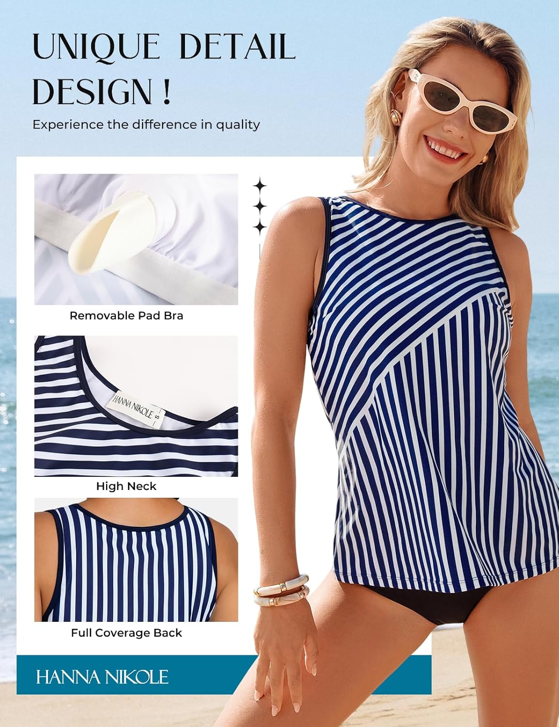Hanna Nikole Tankini Tops for Women High Neck Swimsuits Top Tummy Control Bathing Suits Modest Swim Tank Top No Bottom - Image 4