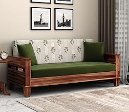 PS DECOR Solid Wood Sofa Cums Bed for Living & Bedroom | 3 Seater Sofa Cums Bed (Honey Palm Leaf Stripes), Green