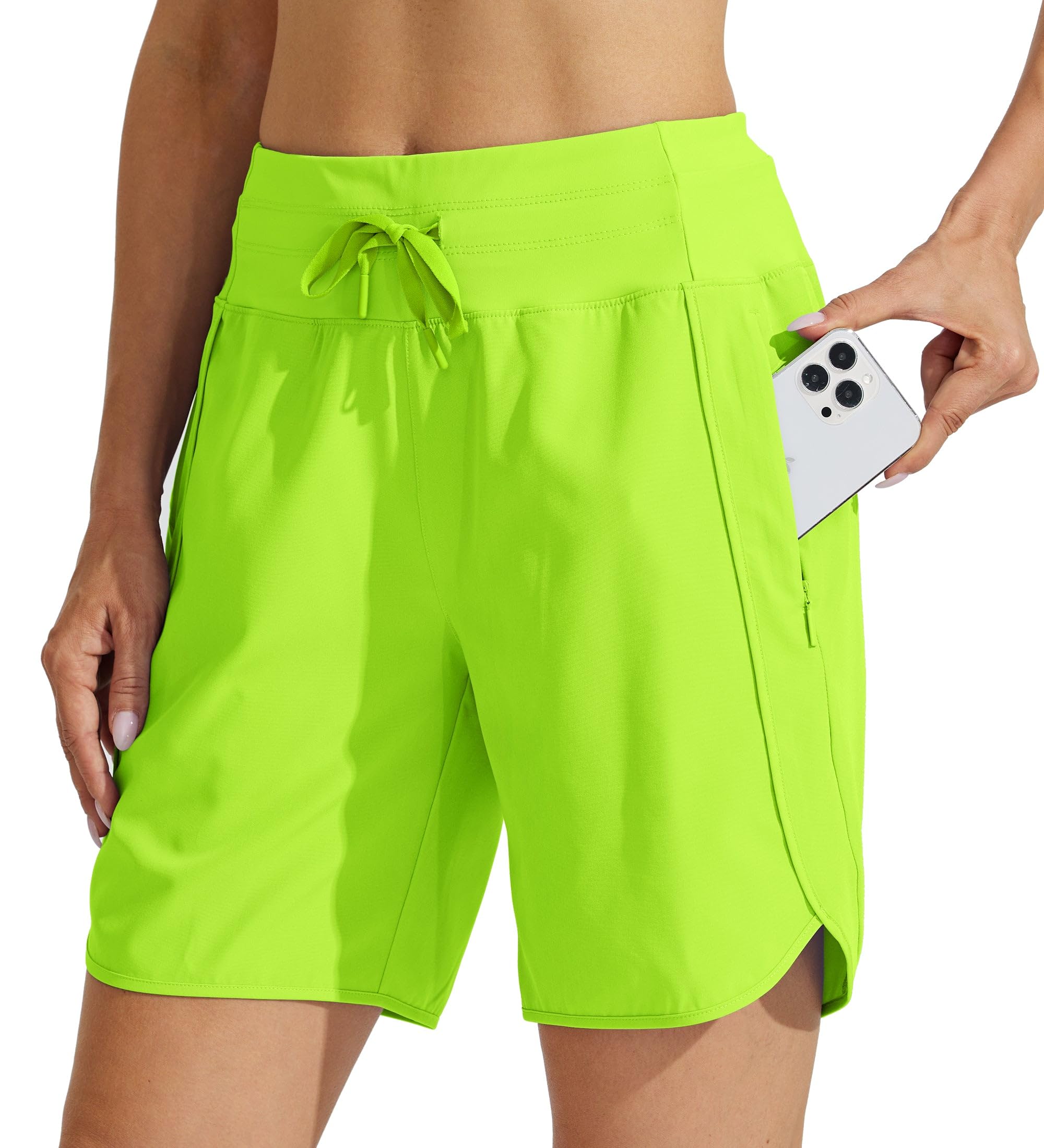 Willit Women's 7" Athletic Running Long Shorts Workout Hiking Shorts Quick Dry High Waisted Active Zipper Pocket