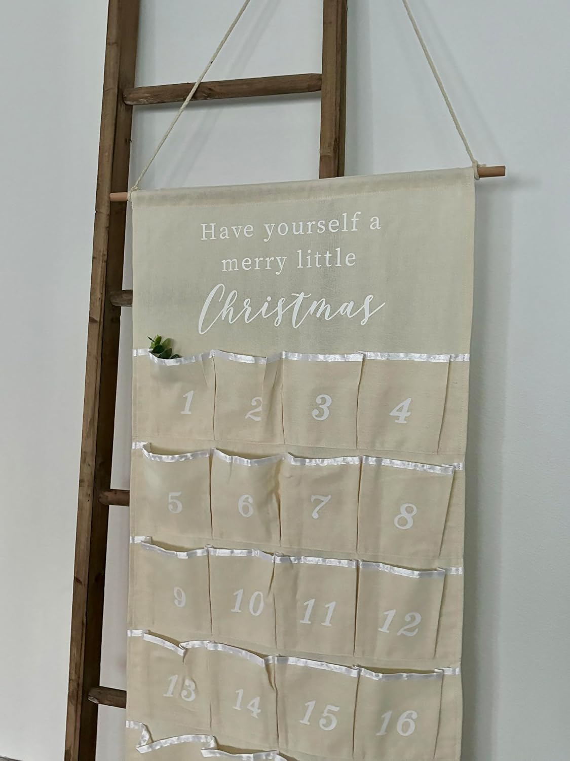 Modern, Farmhouse Home Decor Hanging Countdown Canvas Christmas Wall Advent Pocket Calendar, 40 x 18 in.