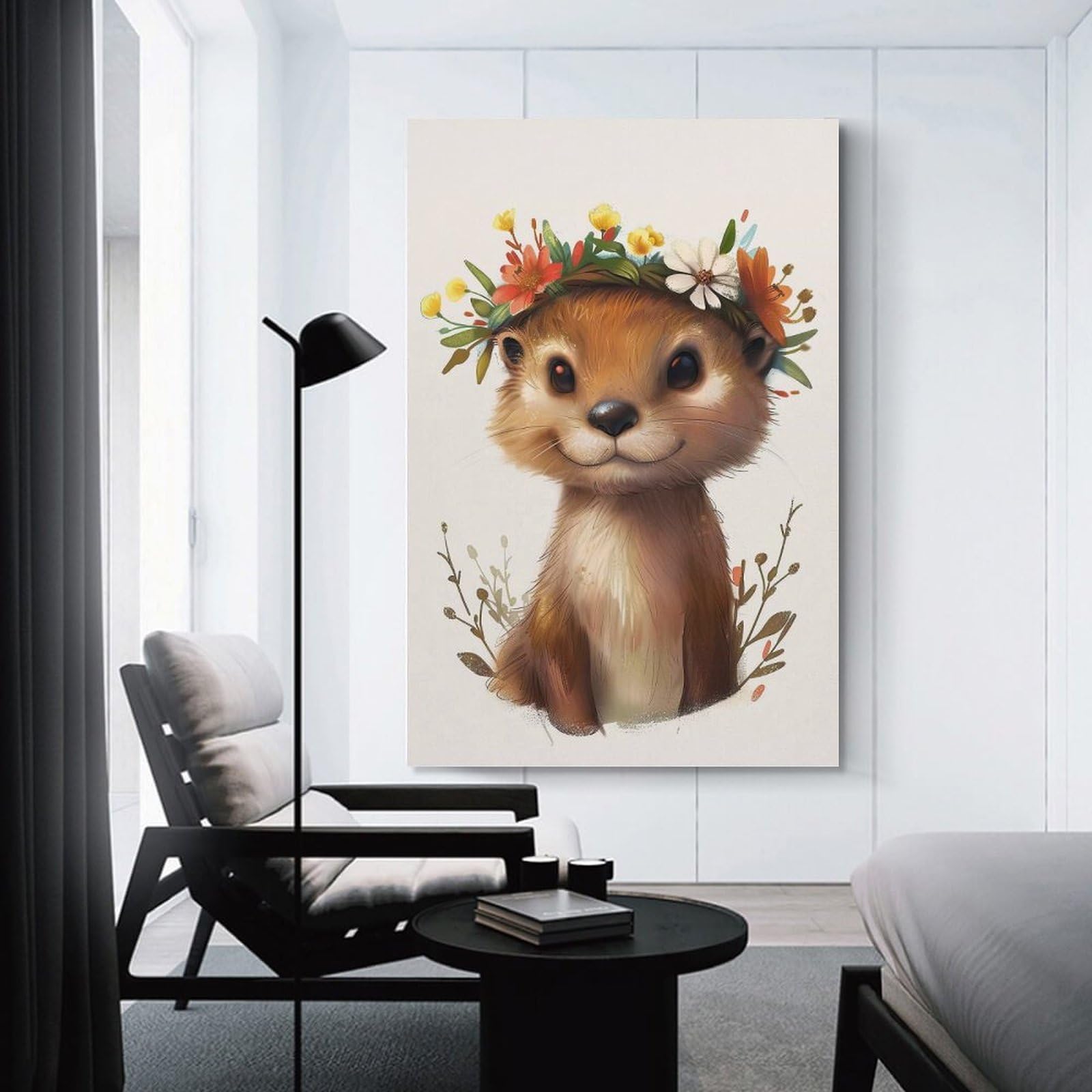 Junmoney Canvas Wall Decor Otter Flower, 16x24inch(40x60cm), for Bedroom Decor, Cosy Corners Or Studios, Decorative Wall Art for Cosy Rooms