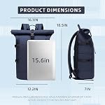 Unisex Rolltop Backpack, 33L Waterproof, Lightweight, for 15.6-Inch Laptop, Ideal for Work, School and Outdoor Use