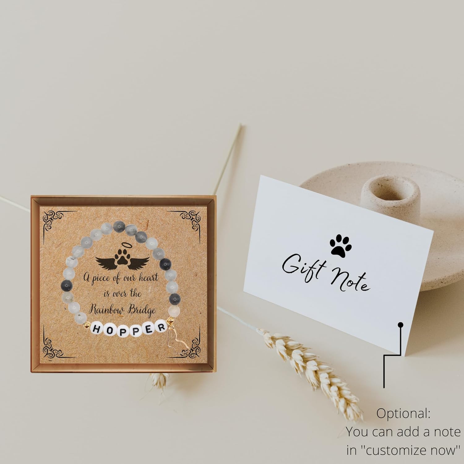 Pet Sympathy Gifts for Loss of Dog Cat Rabbit Horse Grief Rainbow Bridge Memorial Gift Passing Ashes Deceased Bracelets Women Sister Skin Personalized Bracelet Initial in Memory Keepsake