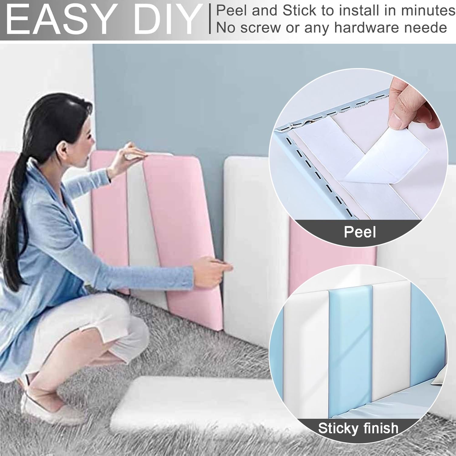 Tête De Lit Tapissée - 120cm-6pcs/160cm-8pcs/200cm-10pcs Anti-Collision Panneau Mural 3D Rembourré - 3.2cm D'épaisseur Auto-Adhésive Tapis Murale (Color : Pink, Size : 200x50cm)