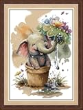 Maydiyer Counted Cross Stitch Kits for Adults,14CT Unprinted Pattern Embroidery Kits for Beginners,Easy Cross-Stitch Set DMC Threads Needlework- Mischievous Elephant 13.8''×18.5''
