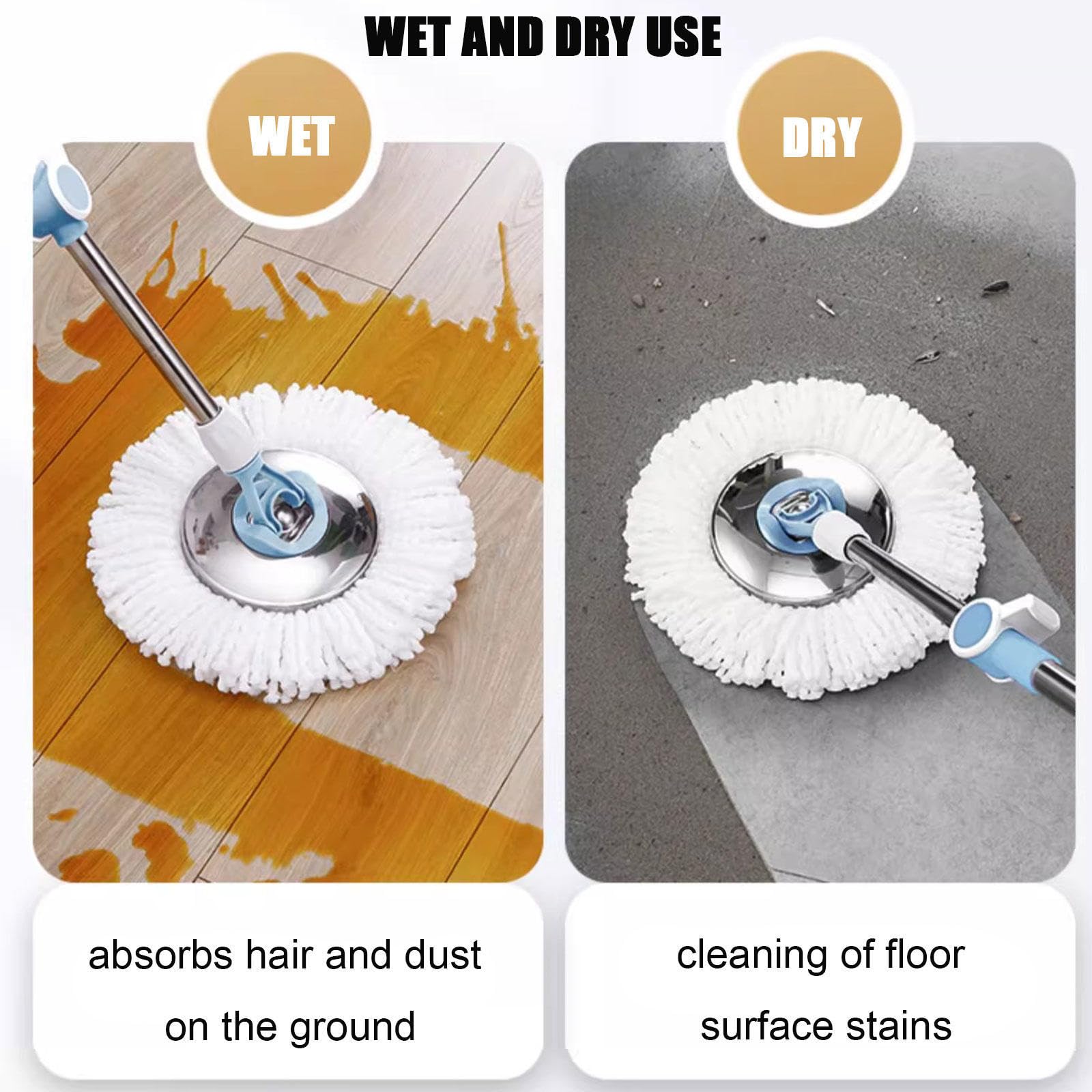 Cubo para fregona giratoria con juego de escurridor, fregona para suelo con 4 ruedas de fácil movimiento, mango ajustable de acero inoxidable, 5 recambios de cabezal de repuesto de microfibra, 1