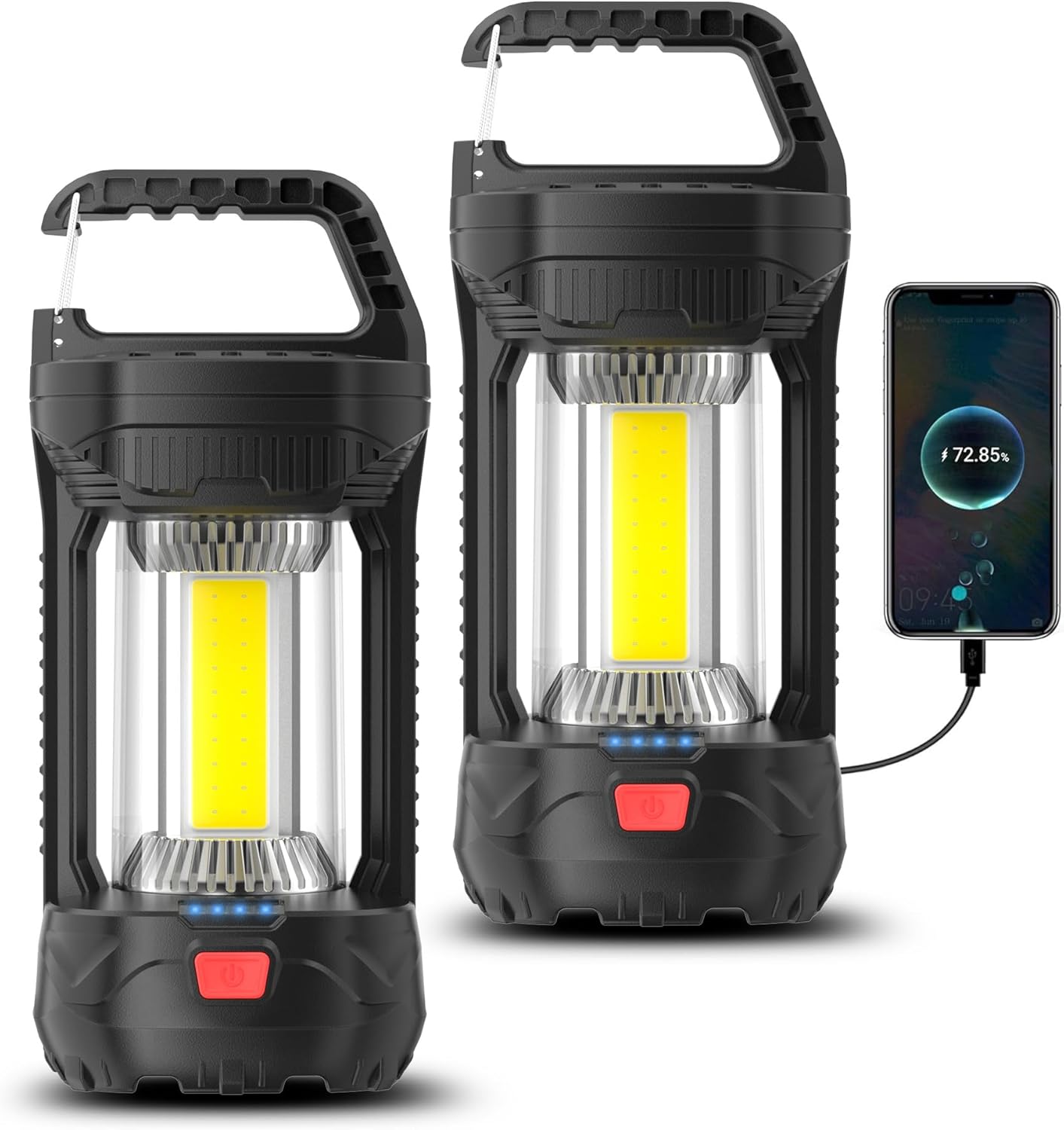 2 pack camping lantern rechargeable, 2000lm rechargeable lantern with 4400mah battery, waterproof led camping light, portable lanterns for power outages, hurricane and outdoor use midnight black-2 pack