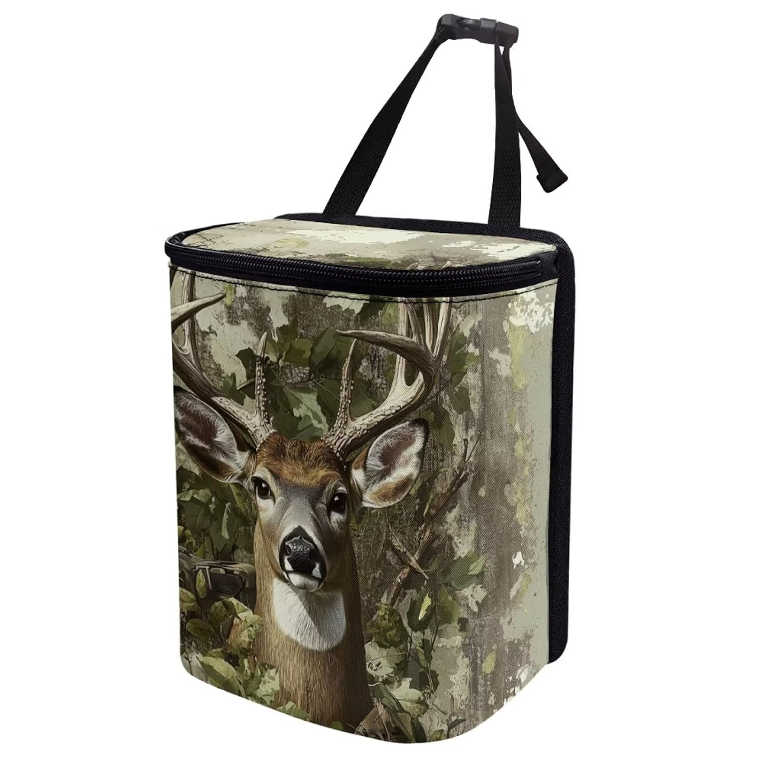 DISNIMO Hunting Camo Deer Car Trash Can with Lid Collapsible Reusable Car Garage Bag Trash Bin, Automotive Garbage Can,Car Accessories Interior Car Organizer, Black
