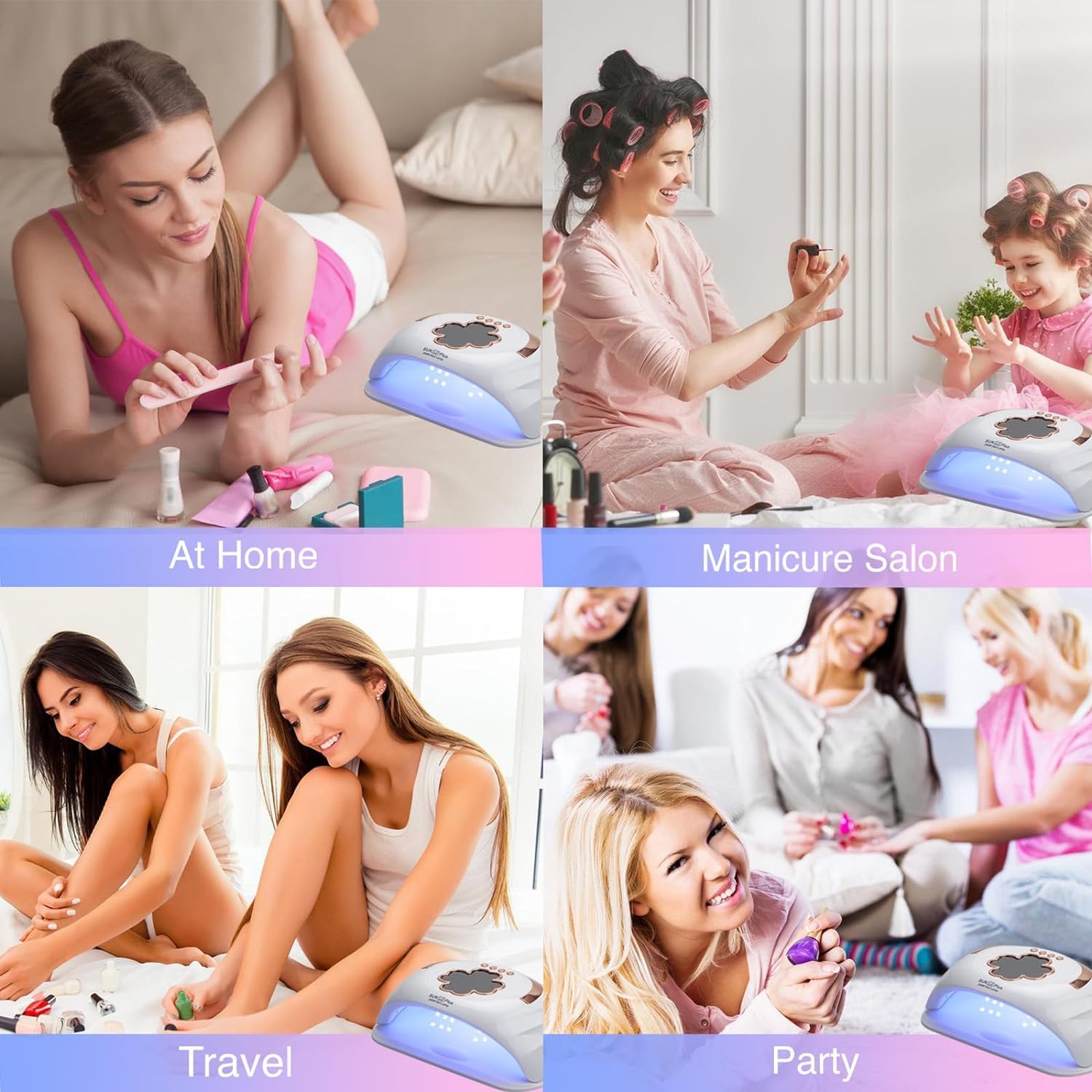 Lámpara de uñas UV LED para manos dobles, secador de uñas profesional de luz UV, lámparas LED UV para uñas de gel, lámpara de esmalte de uñas de gel de curado para uñas de manos y pies con 4 (1)