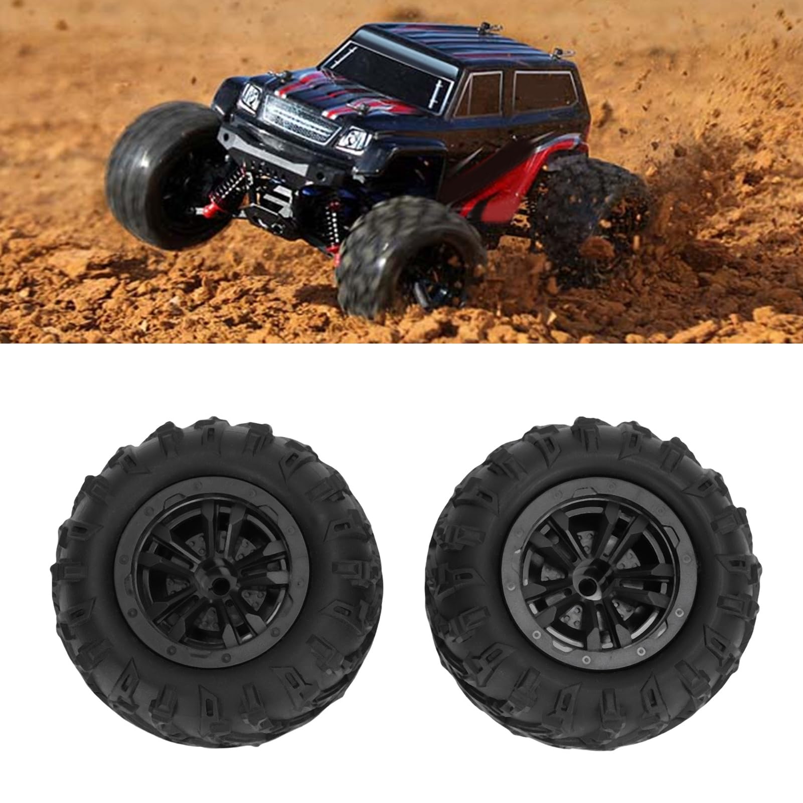 Generic 2PCS 1 16 RC Car Tires, 85mm Rubber All Terrain Tires Replacement Set, for HBX MJX SCY RC Truck - Image 2