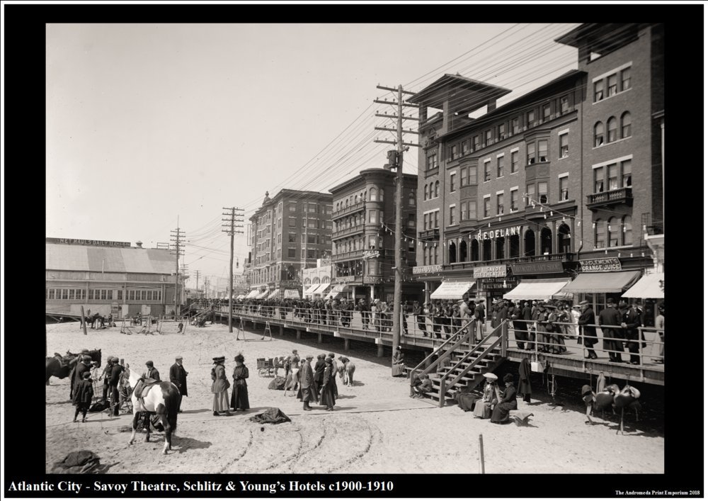 Savoy Theatre, Schlitz & Young's Hotels - Atlantic City Seaside/Street Scene c1900-1910