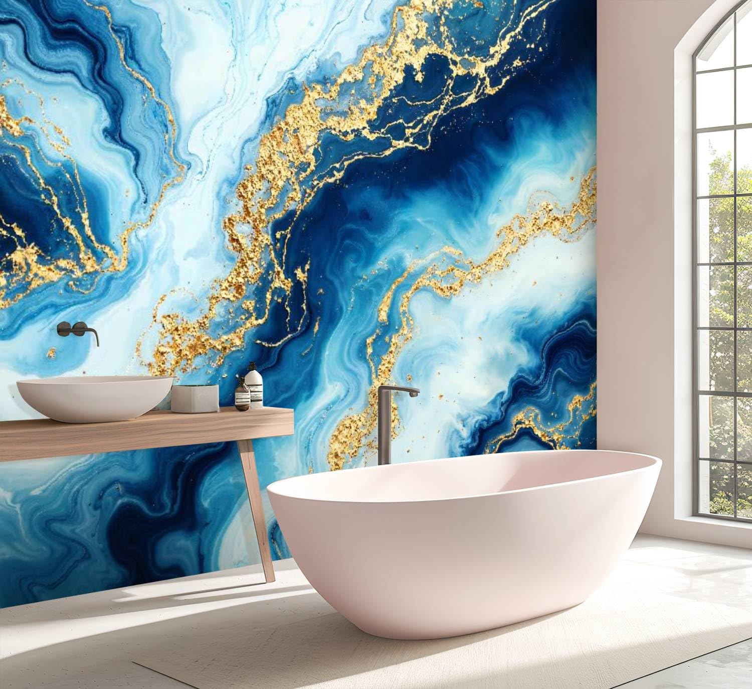 Blue Marble Wallpaper Bathroom