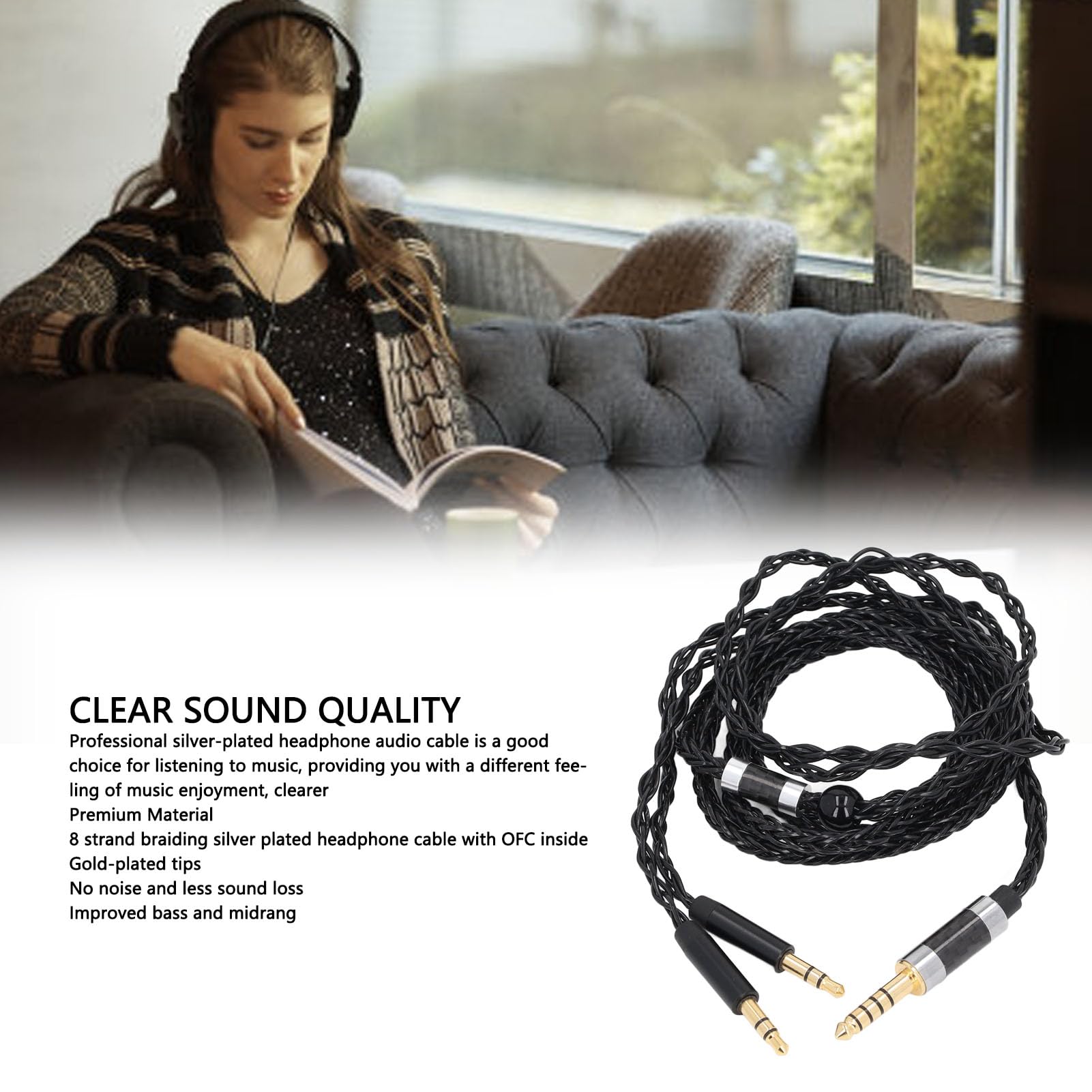 Cavo audio di ricambio compatibile con cuffie Denon AH-D600, AH-D7200, AH- D7100, AH-D9200, AH-D5200, Meze 99 Classics, Focal Elear, 3 metri, colore: Nero