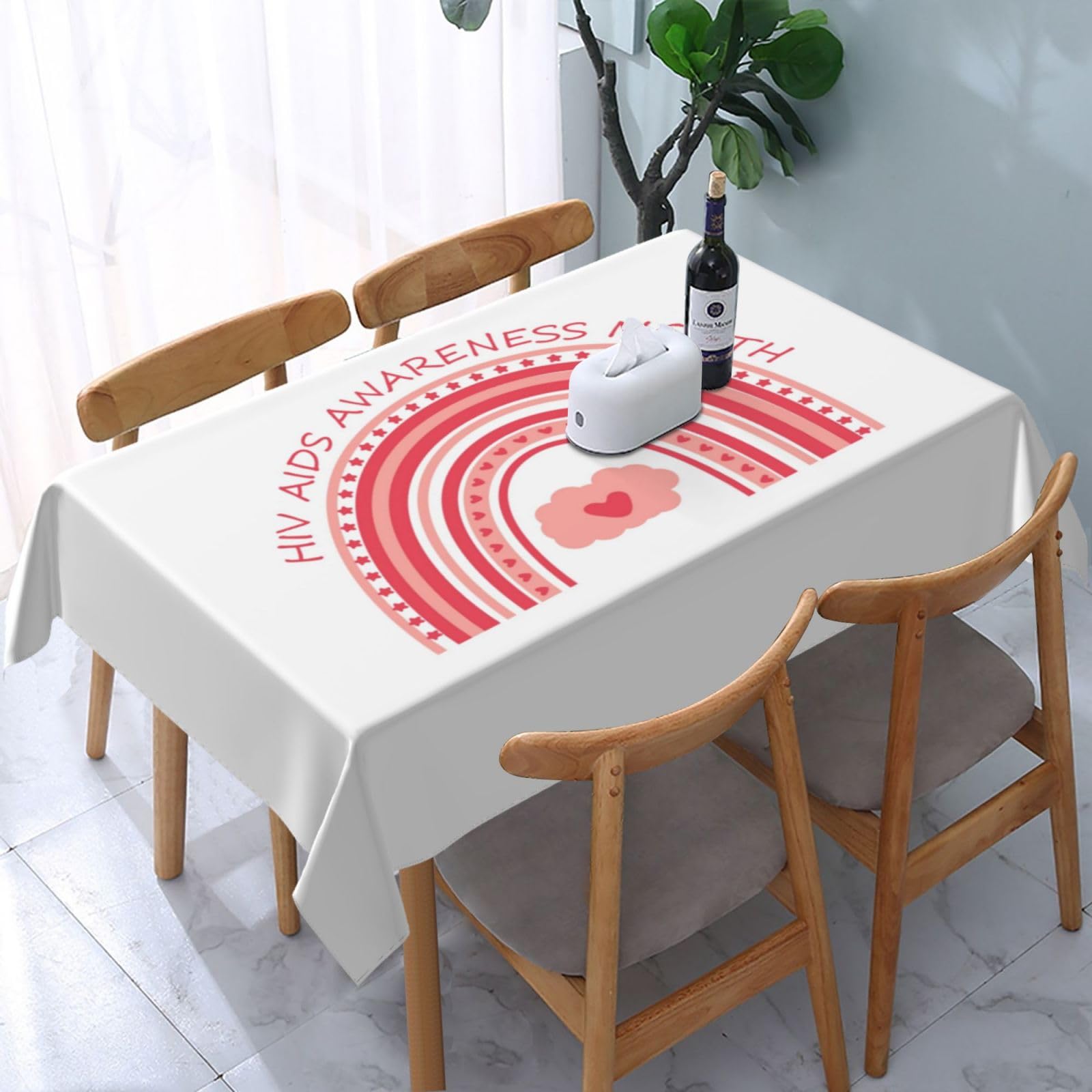 JunHeArt Aids Awareness Month Tablecloth Rectangle Table Cover Washable Table Cloths Decor For Kitchen 54" X 72"