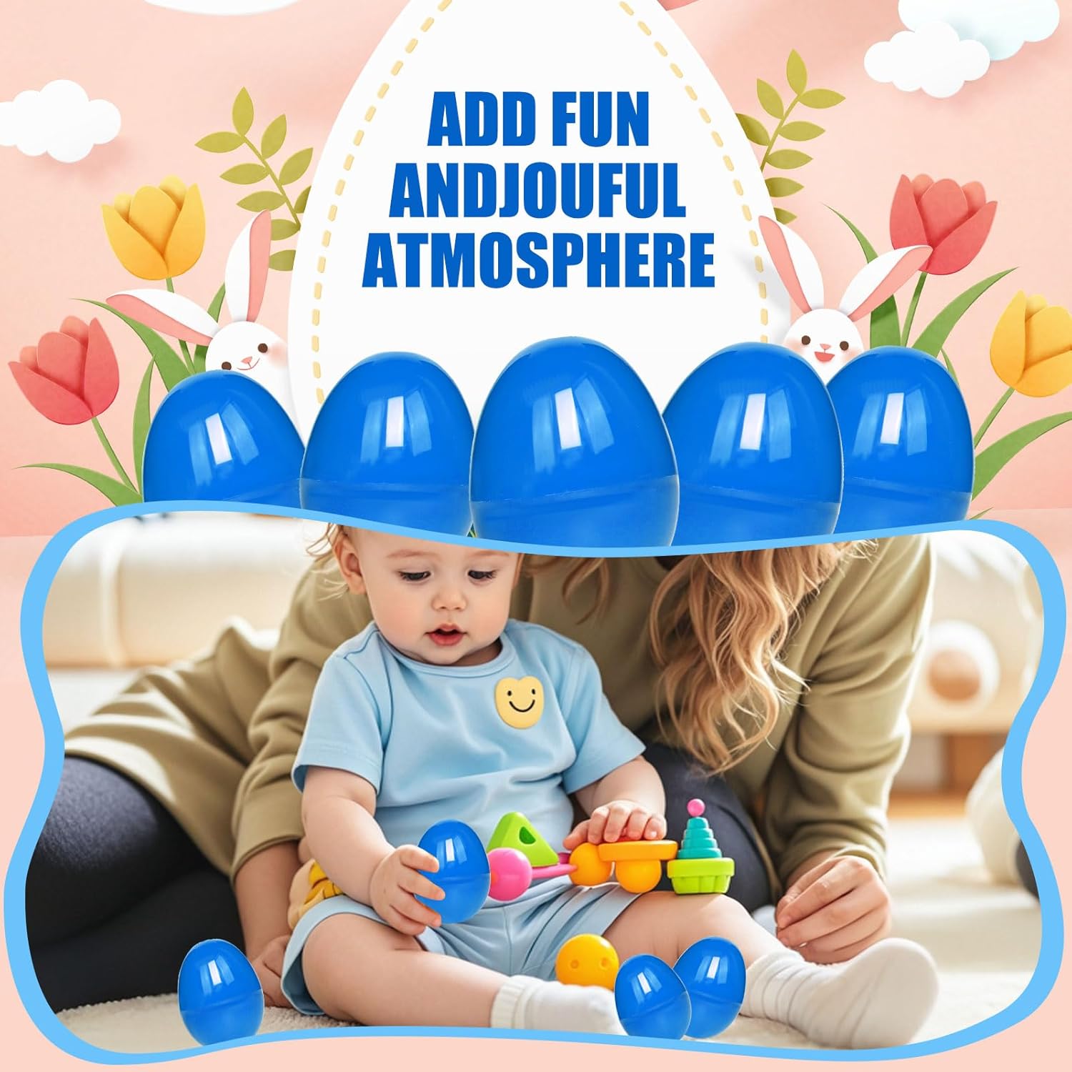 60PCS 2.36" Plastic Easter Eggs Empty Easter Eggs Fillable Bulk for Easter Egg Hunt, Suprise Egg, Basket Stuffers, Classroom Prize Supplies Decor(Blue)