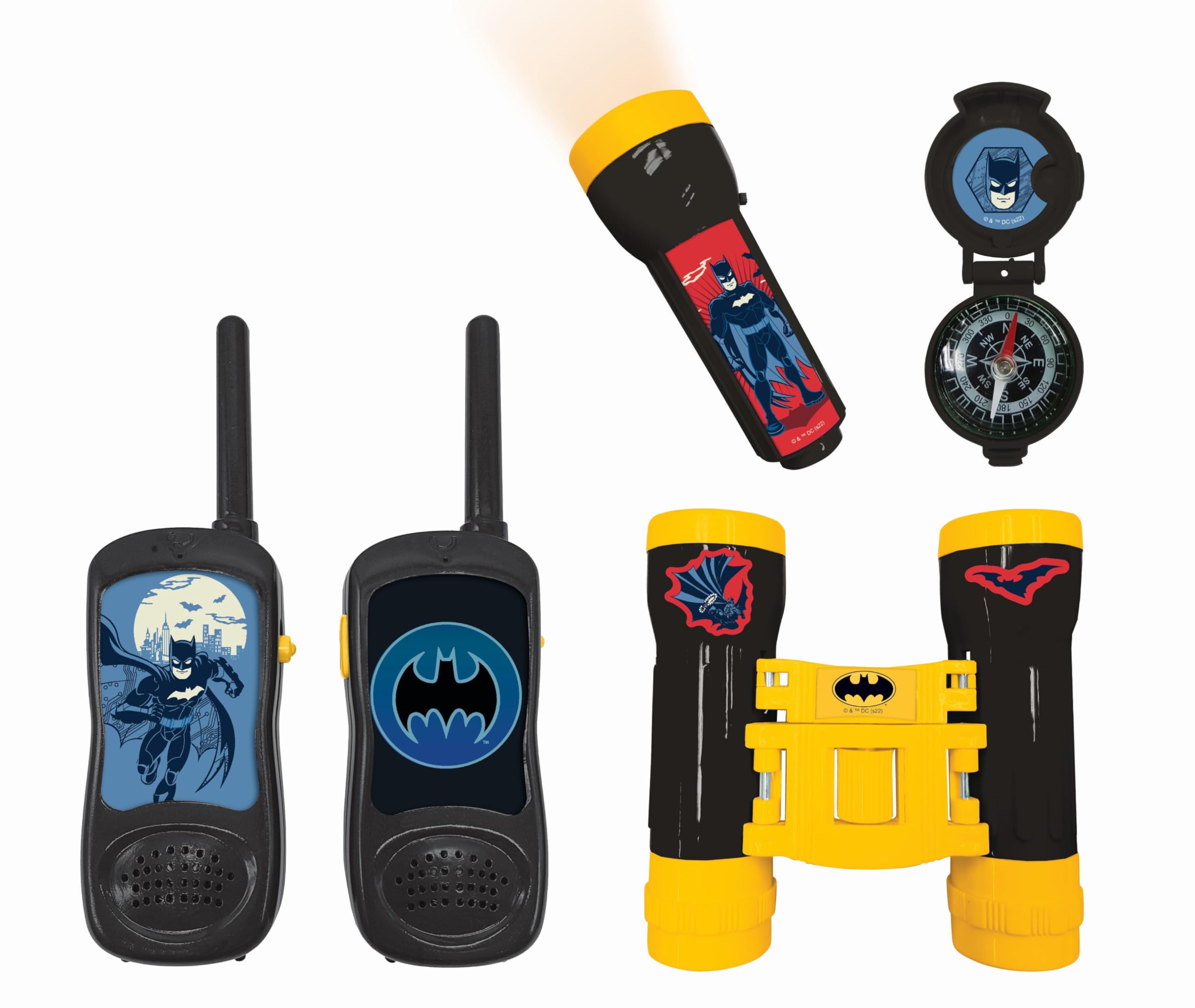 Lexibook, Batman, Abenteurer-Set, RPTW11BATLXB | 120m-Walkie-Talkies, Fernglas, Taschenlampe, Kompass, Schwarz/Gelb