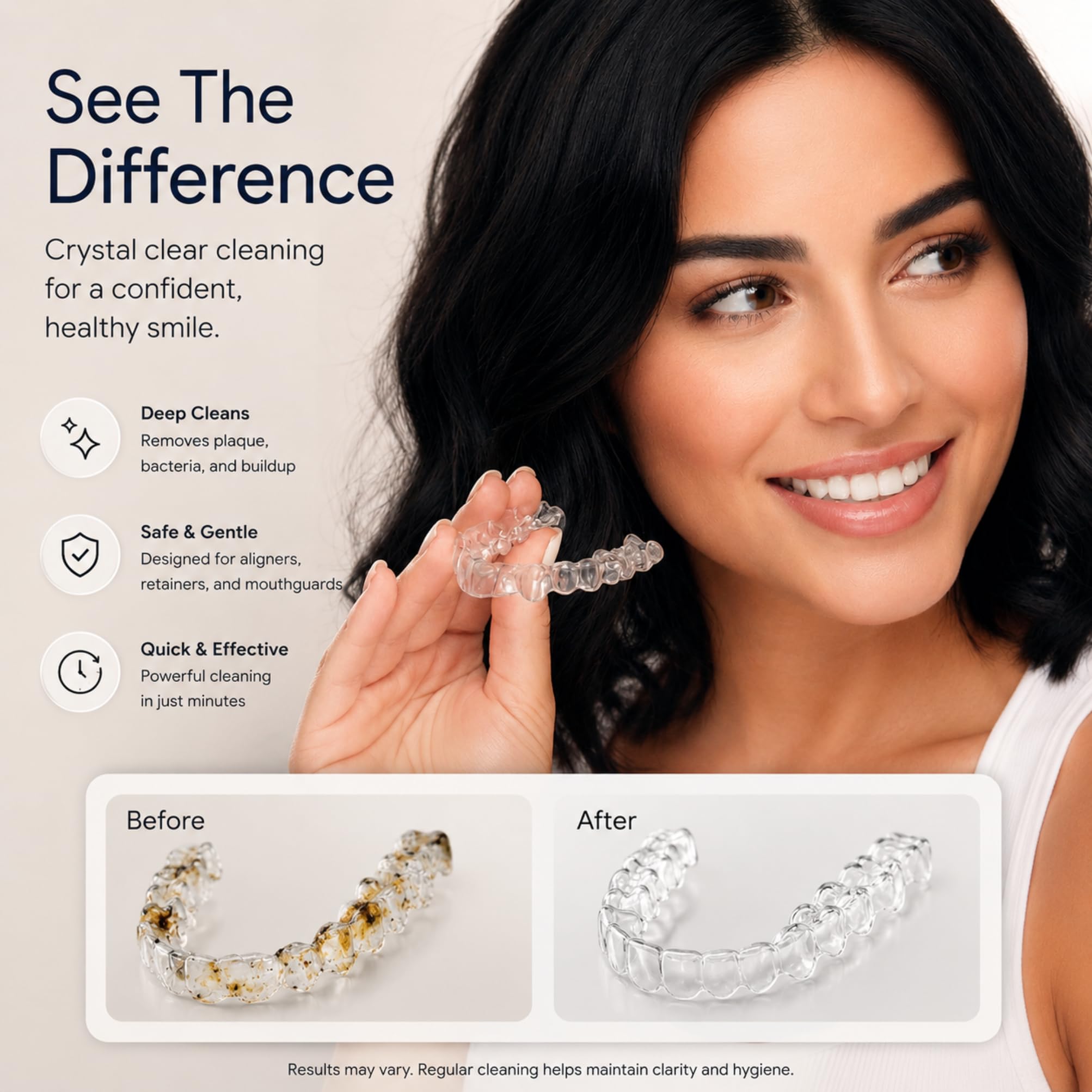 Pulitore per Retainer Ultrasonico 48kHz – Pod Dentale per Invisalign, Protesi e Paradenti – Macchina per Pulizia Profonda per Retainer e Night Guard – Serbatoio da 200ML, Funzione One-Touch – Nero