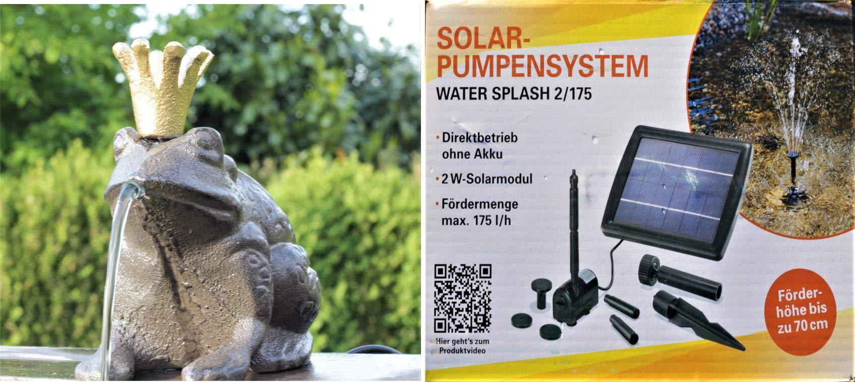 Wasserspeier Froschkönig Guß 13 cm mit Solarpumpe