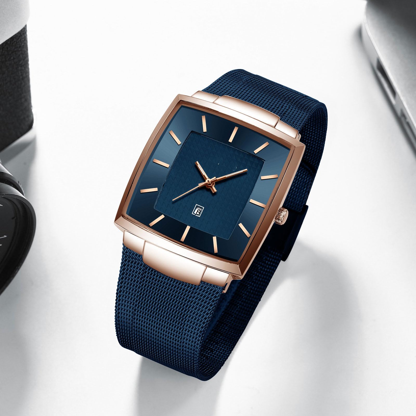Reloj de Pulsera Reloj para Hombres Vigilantes de Cuarzo Impermeable con Fecha y Correa de Malla de Acero Inoxidable Estilo de Negocio Casual de 48 mm dial Reloj