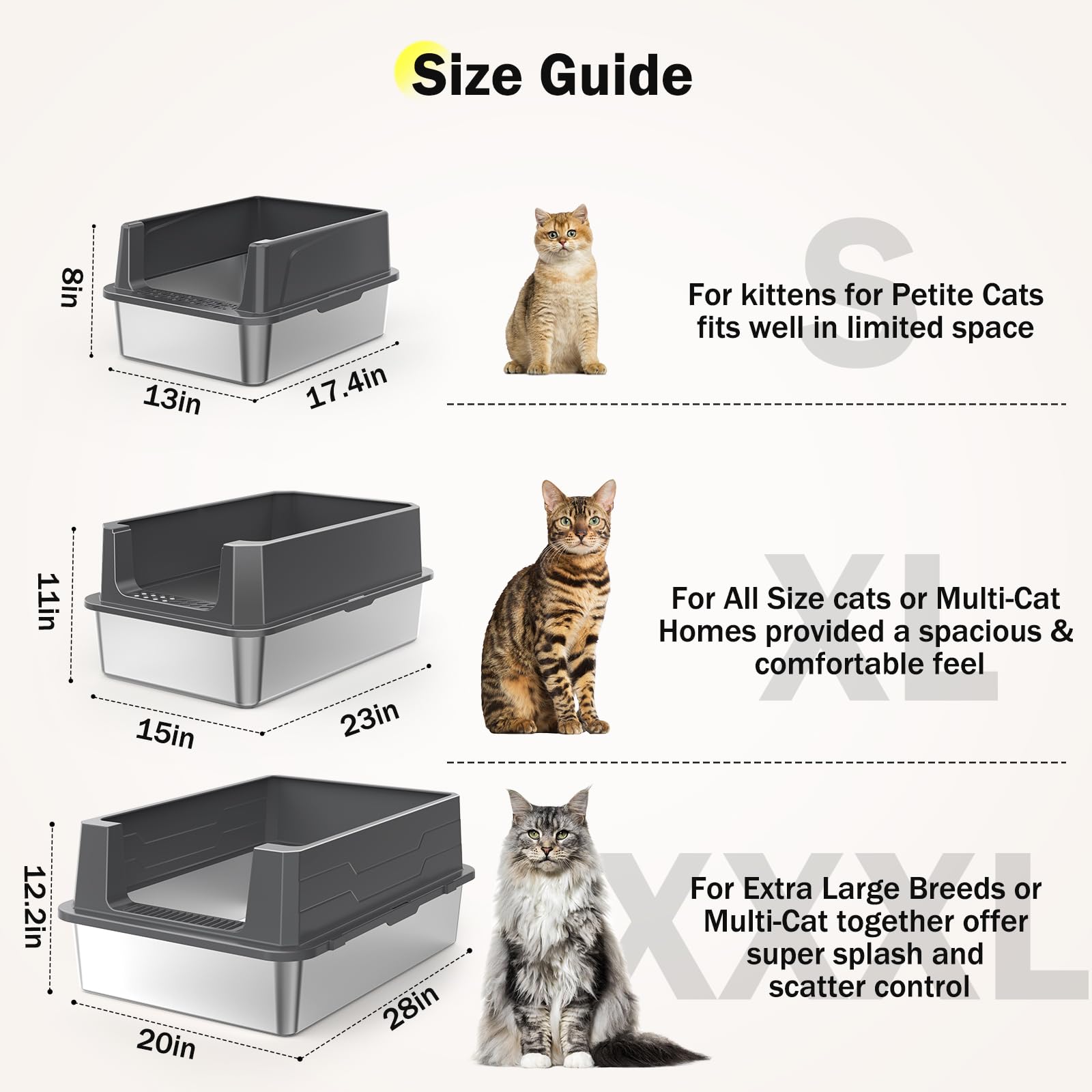 Stainless Steel Cat Litter Box with Lid, High-Sided Metal Litter Pan for Small Cats, Kitty Litter Box, Non-Stick & Odor-Resistant, Anti-Urine Leakage, Easy to Clean, Scoop Included - image 4