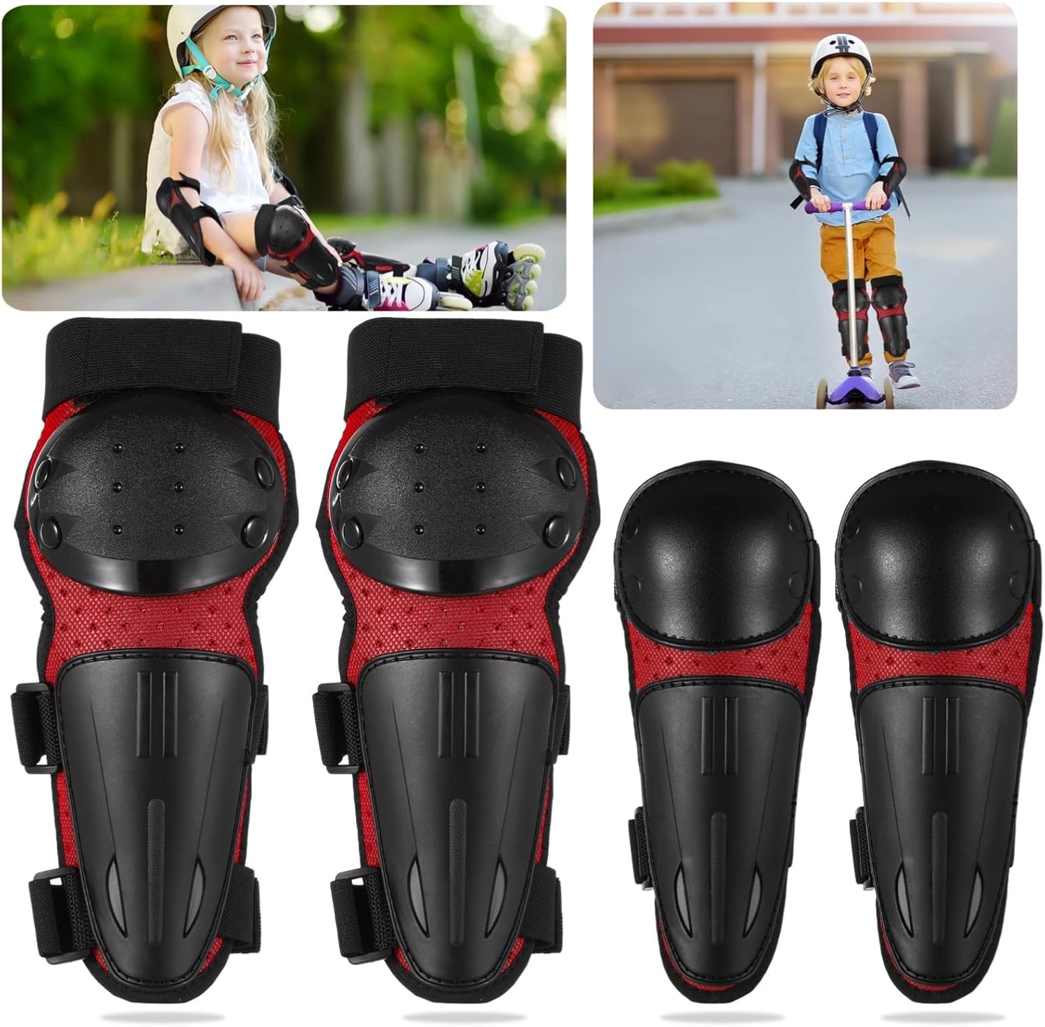 BOSREROY 4-Piece Protective Gear Set for Kids, Adjustable Knee and Elbow Pads for Dirt Biking, Skateboarding, Skiing, Perfect for Ages 3-12