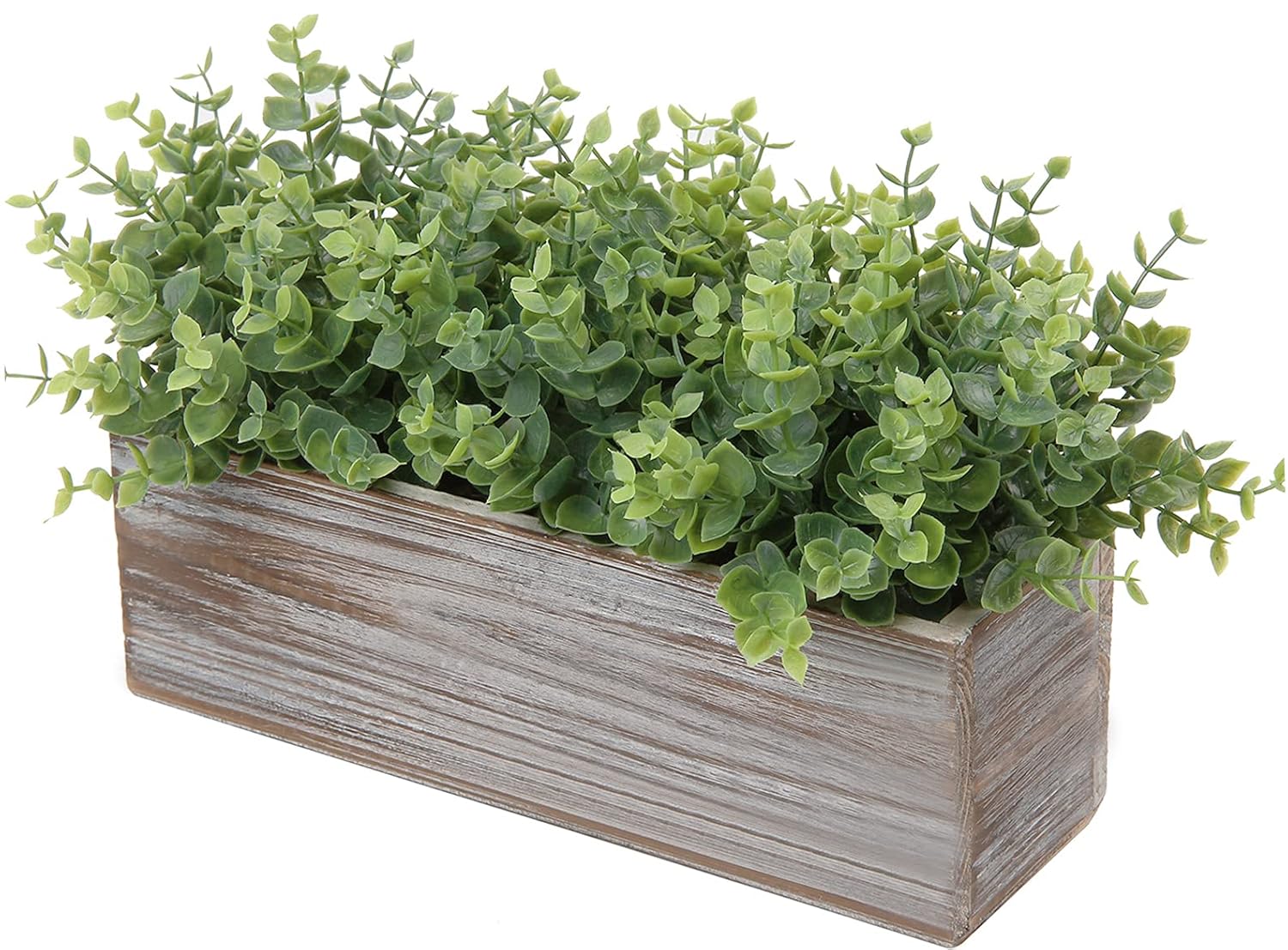 Buy Artificial Plants Fake Greenery in Rustic Wooden Planter Faux