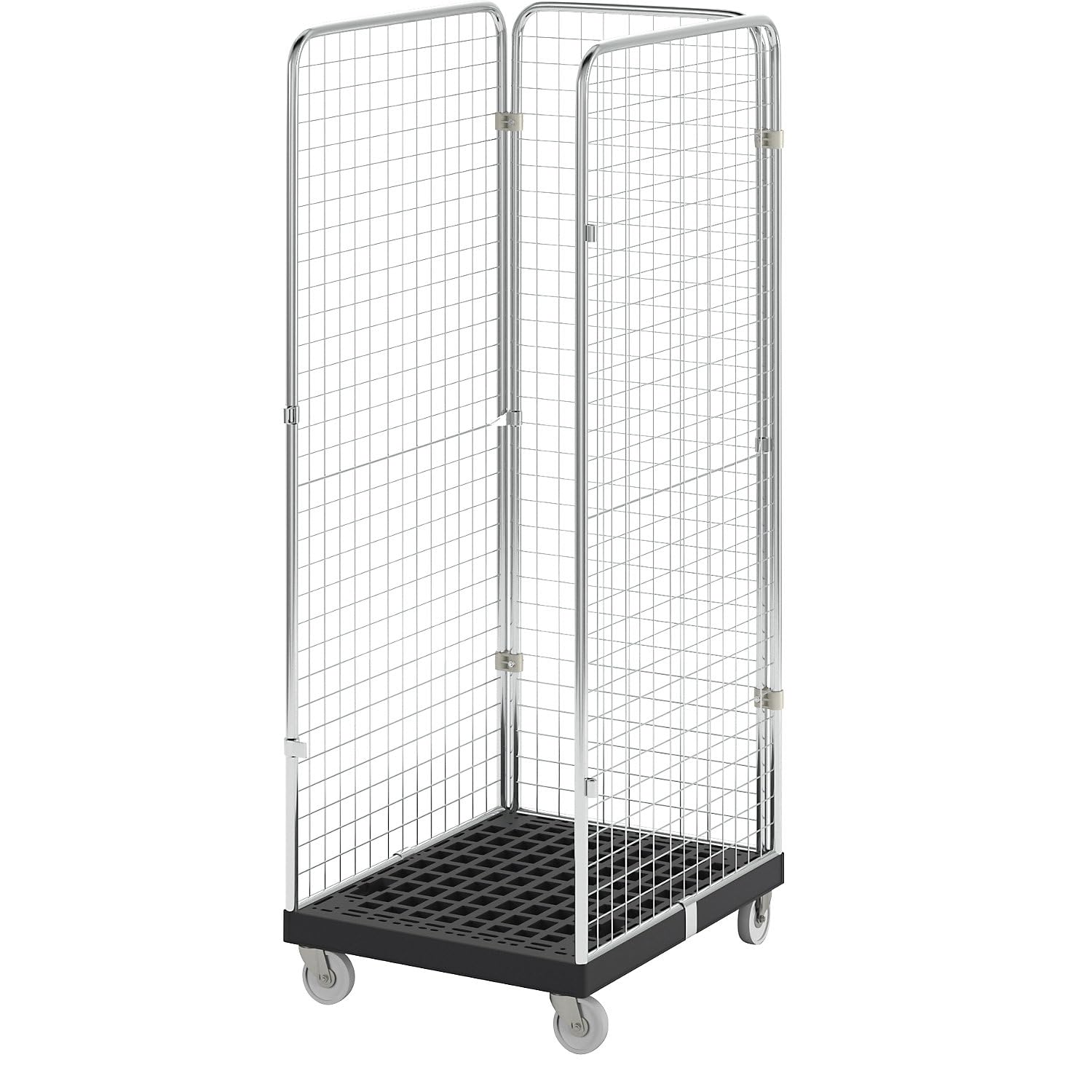 eurokraft | Roll-conteneur à Panneaux grillagés | 3 côtés | Noir/galvanisé