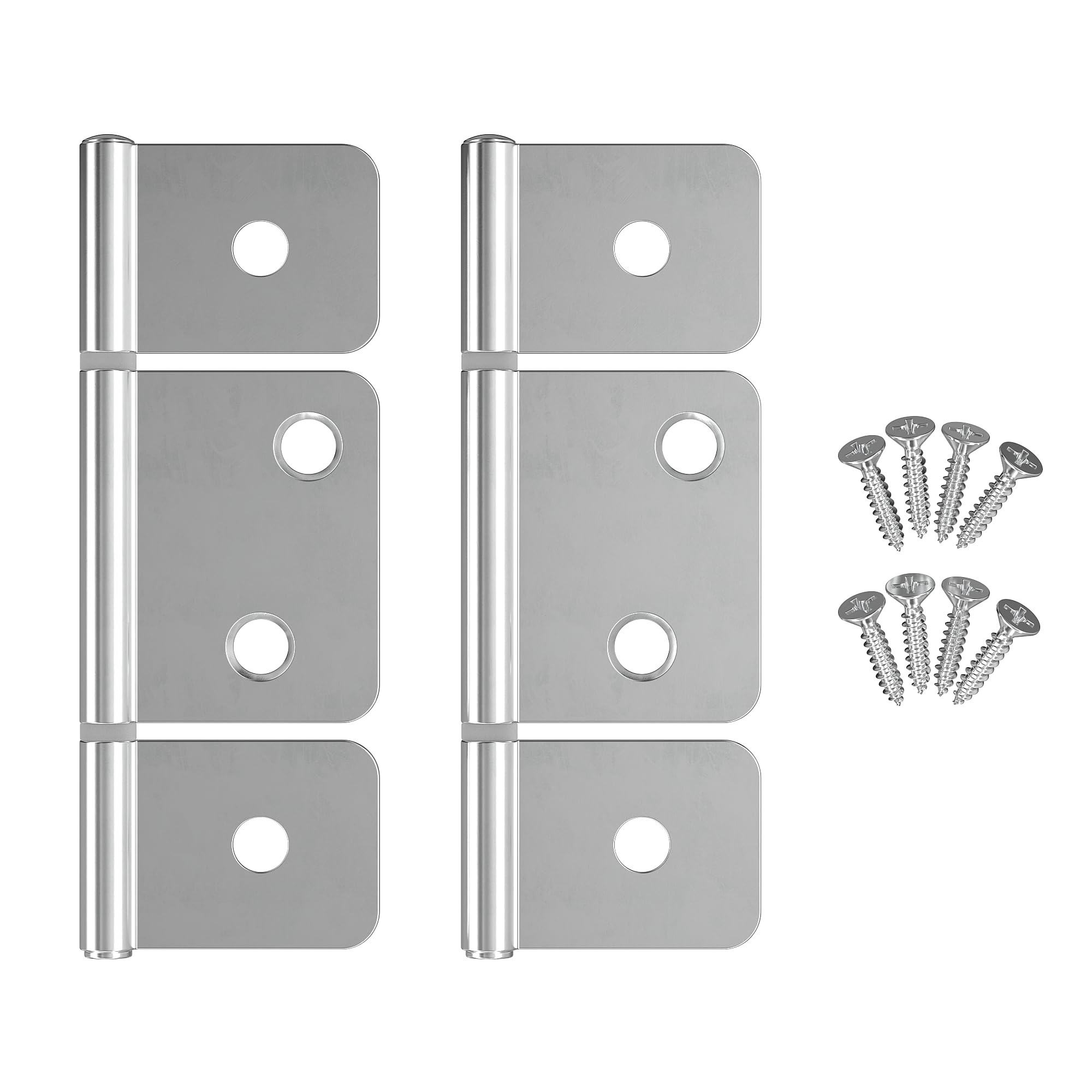 3-1/2" Chrome 3-Leaf Flag Hinges - Pack of 2 - Non-Mortise Hinges for Bi-Fold, Shutter and Cabinet Doors in Mobile Homes, Campers, Trailers -